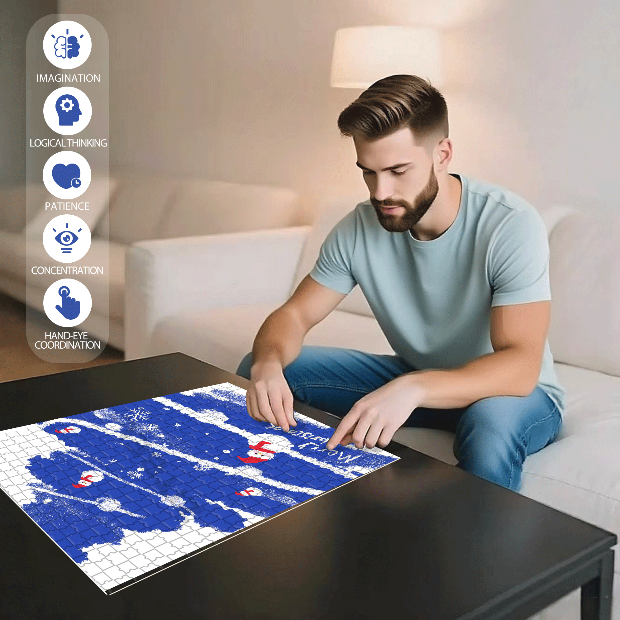 Blue Christmas Tree 500pcs/1000pcs Jigsaw Puzzle, Scratch-Resistant, Interactive Family Game & Brain-Boosting DIY Decor, Perfect for Halloween, Christmas & New Year Gifts, Family Puzzle Game