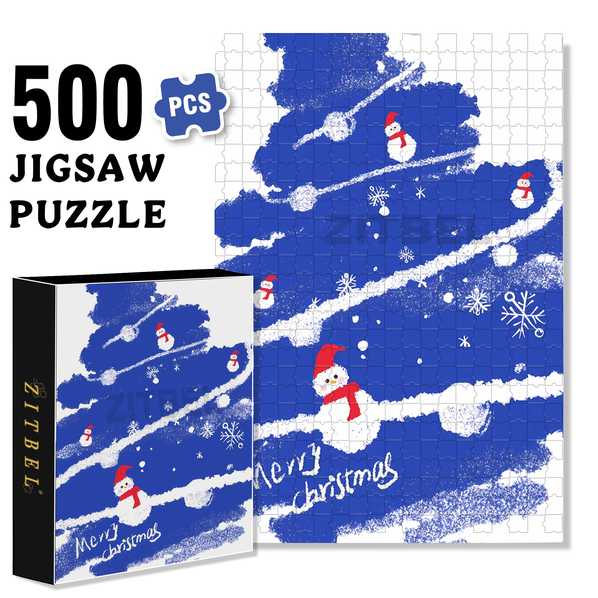 Blue Christmas Tree 500pcs/1000pcs Jigsaw Puzzle, Scratch-Resistant, Interactive Family Game & Brain-Boosting DIY Decor, Perfect for Halloween, Christmas & New Year Gifts, Family Puzzle Game