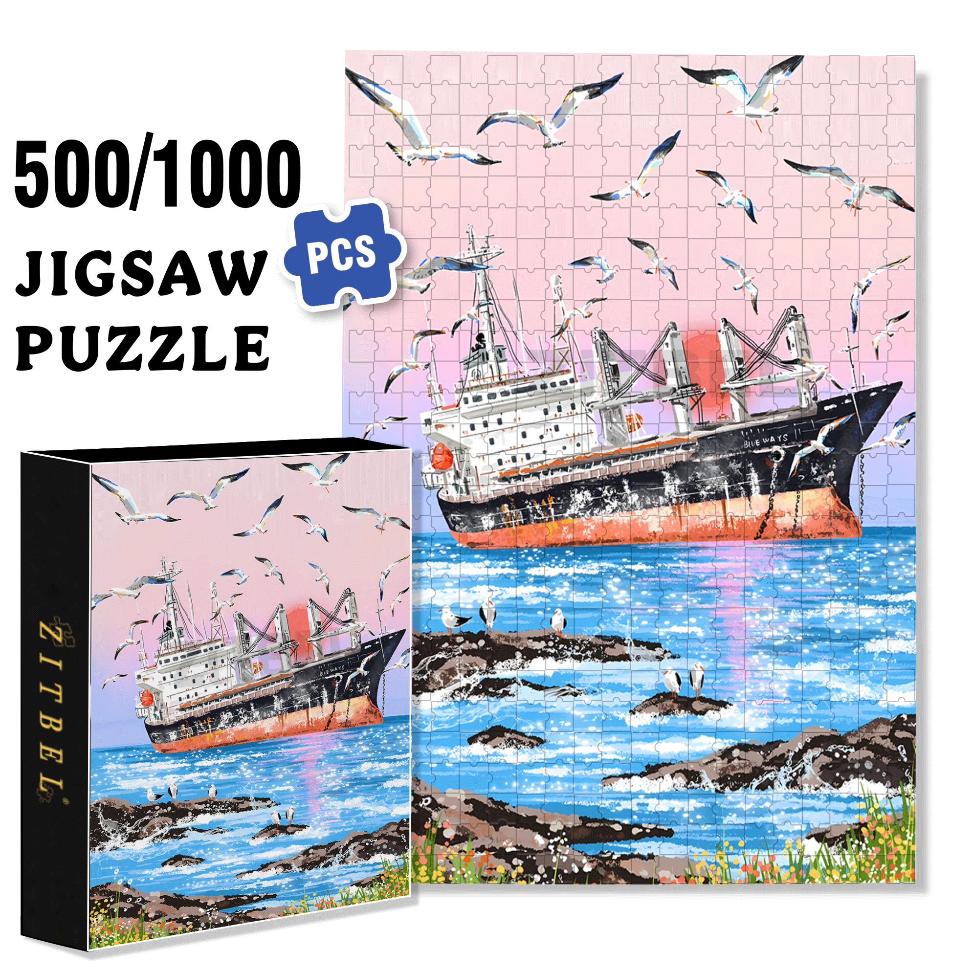 Blue Ways 500pcs/1000pcs Jigsaw Puzzle, Scratch-Resistant, Interactive Family Game & Brain-Boosting DIY Decor, Perfect for Halloween, Christmas & New Year Gifts, Family Puzzle Game