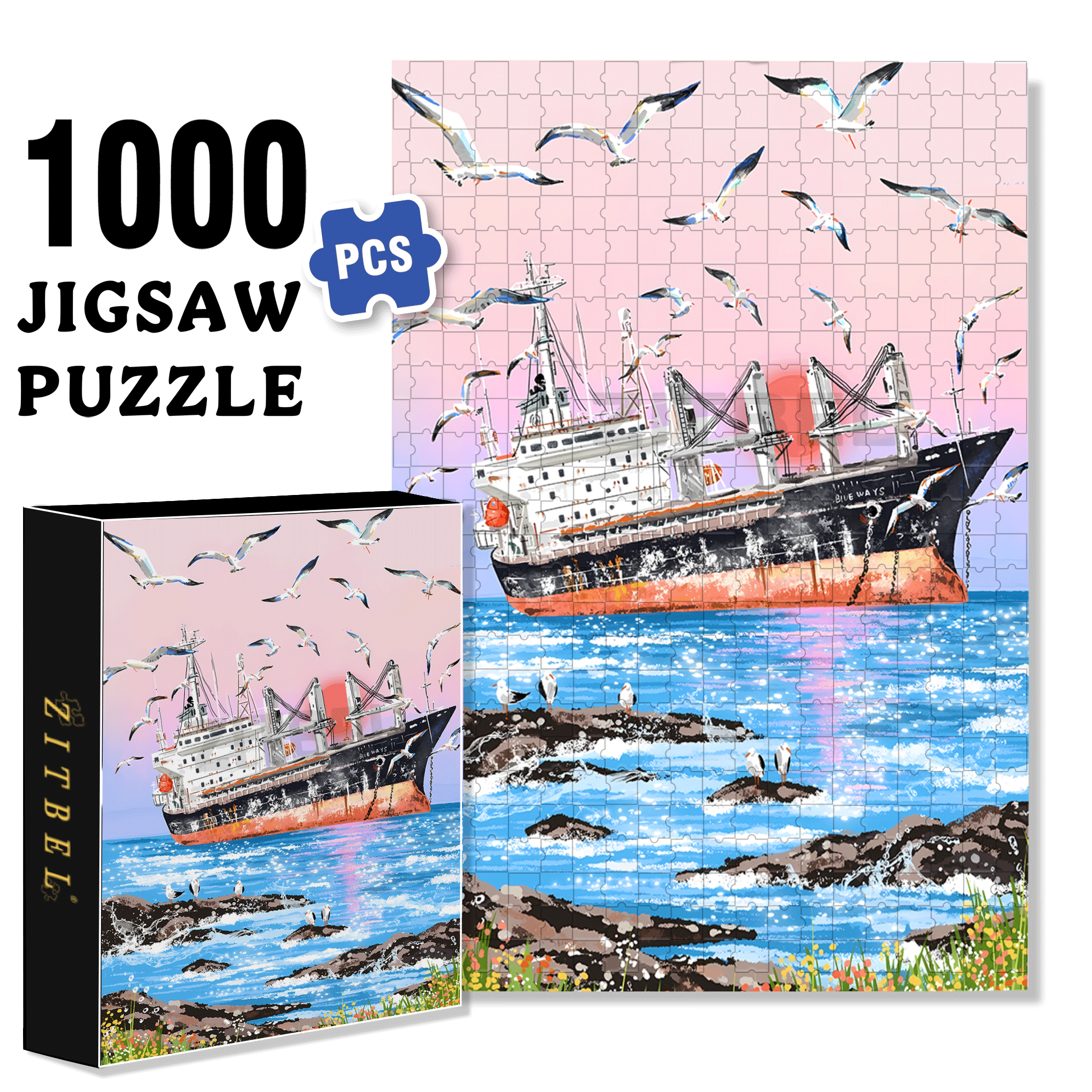 Blue Ways 500pcs/1000pcs Jigsaw Puzzle, Scratch-Resistant, Interactive Family Game & Brain-Boosting DIY Decor, Perfect for Halloween, Christmas & New Year Gifts, Family Puzzle Game