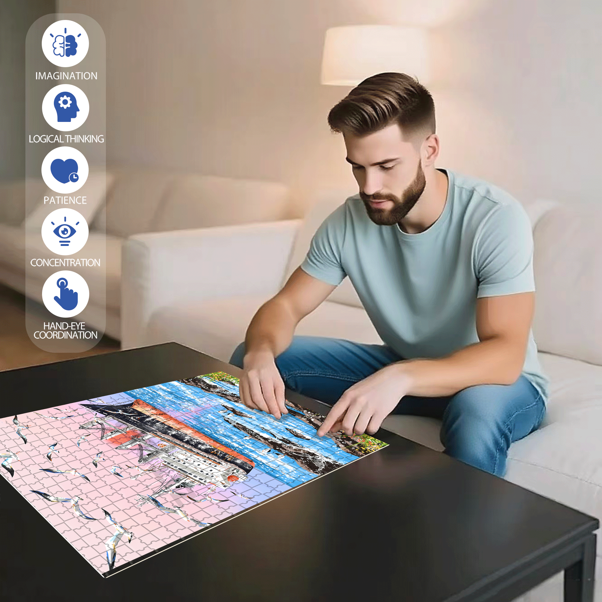 Blue Ways 500pcs/1000pcs Jigsaw Puzzle, Scratch-Resistant, Interactive Family Game & Brain-Boosting DIY Decor, Perfect for Halloween, Christmas & New Year Gifts, Family Puzzle Game