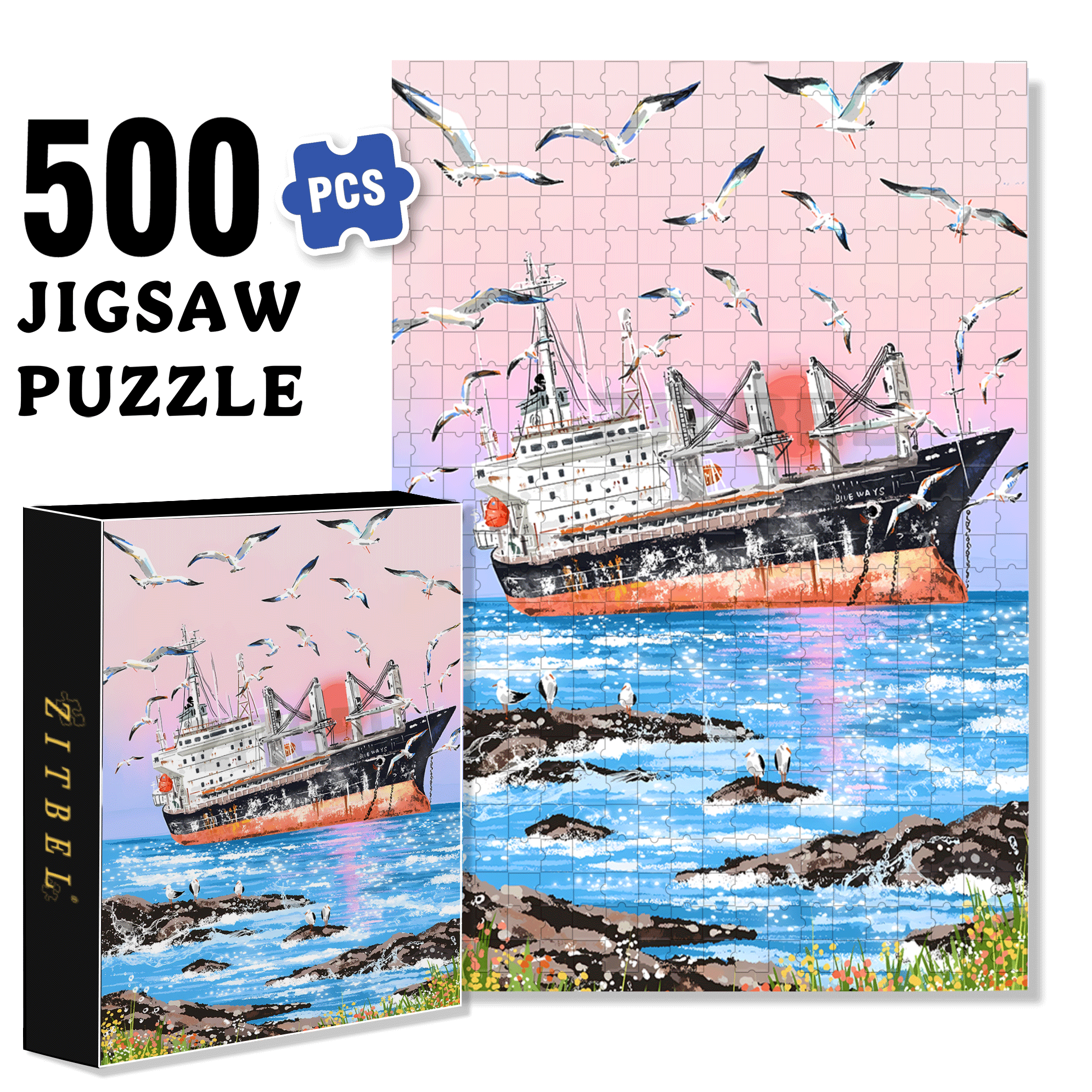 Blue Ways 500pcs/1000pcs Jigsaw Puzzle, Scratch-Resistant, Interactive Family Game & Brain-Boosting DIY Decor, Perfect for Halloween, Christmas & New Year Gifts, Family Puzzle Game