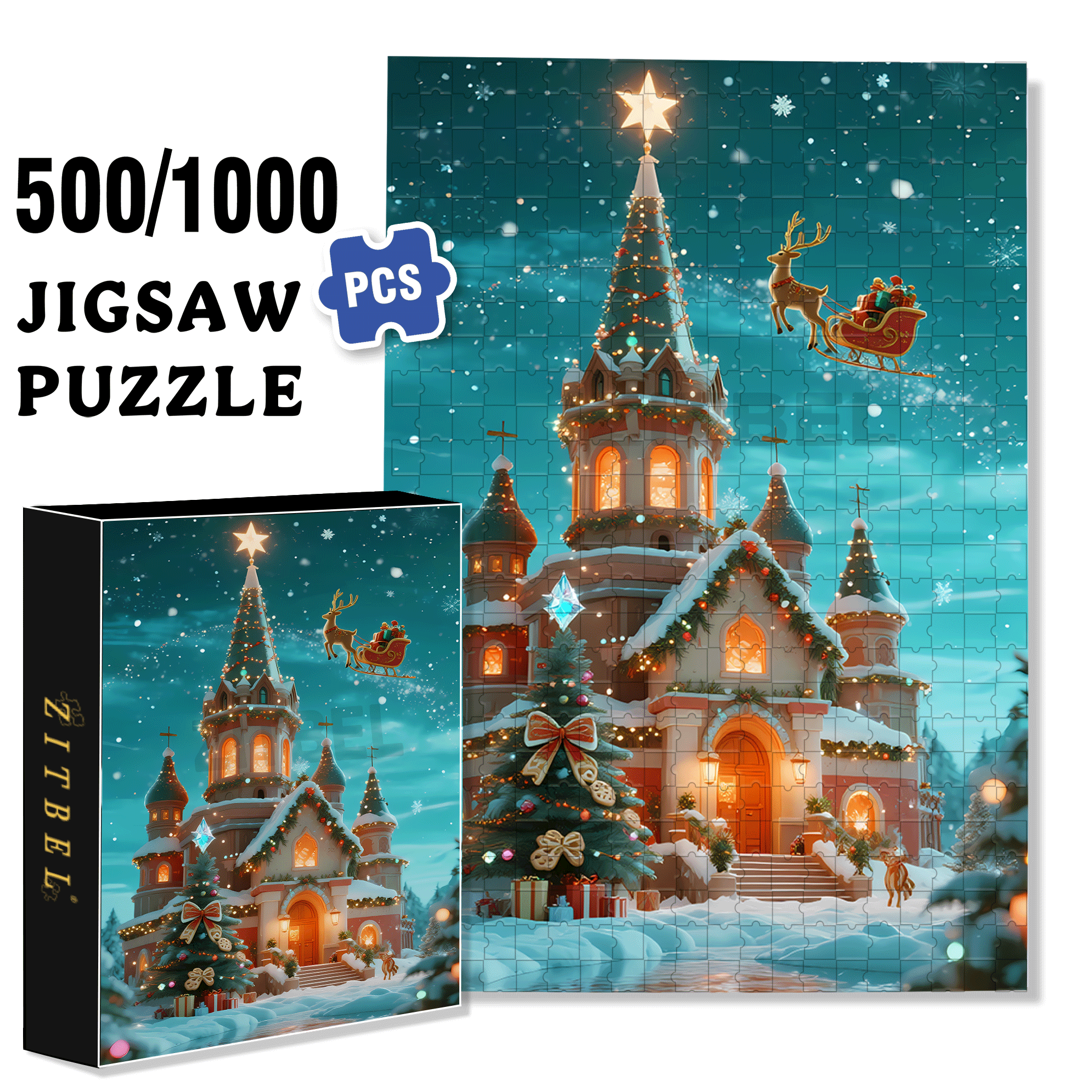 Brilliant Colored Lights 500pcs/1000pcs Jigsaw Puzzle, Scratch-Resistant, Interactive Family Game & Brain-Boosting DIY Decor, Perfect for Halloween, Christmas & New Year Gifts, Family Puzzle Game