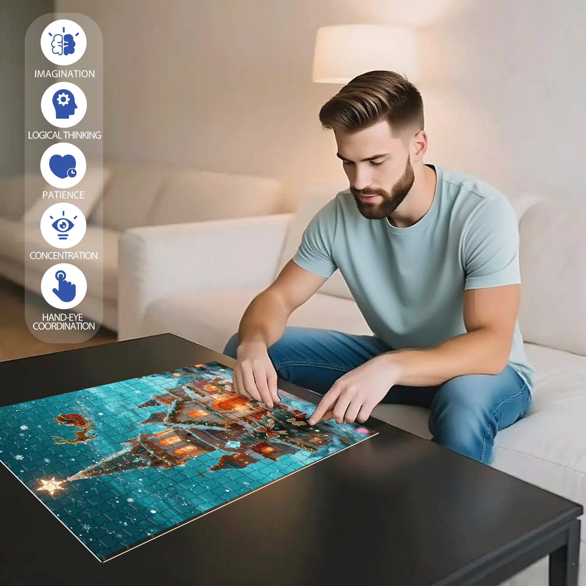 Brilliant Colored Lights 500pcs/1000pcs Jigsaw Puzzle, Scratch-Resistant, Interactive Family Game & Brain-Boosting DIY Decor, Perfect for Halloween, Christmas & New Year Gifts, Family Puzzle Game