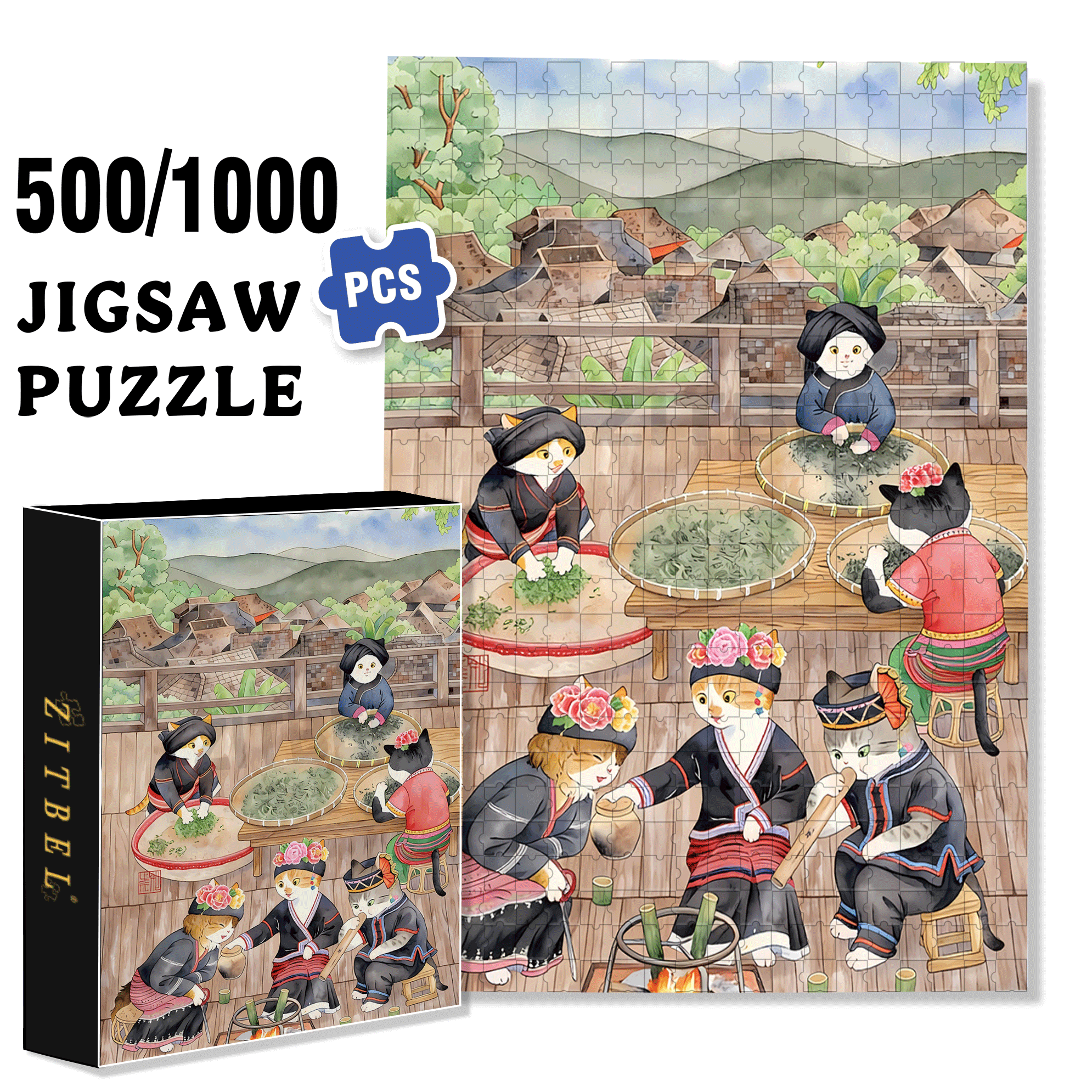 Brown Tribe 500pcs/1000pcs Jigsaw Puzzle, Scratch-Resistant, Interactive Family Game & Brain-Boosting DIY Decor, Perfect for Halloween, Christmas & New Year Gifts, Family Puzzle Game