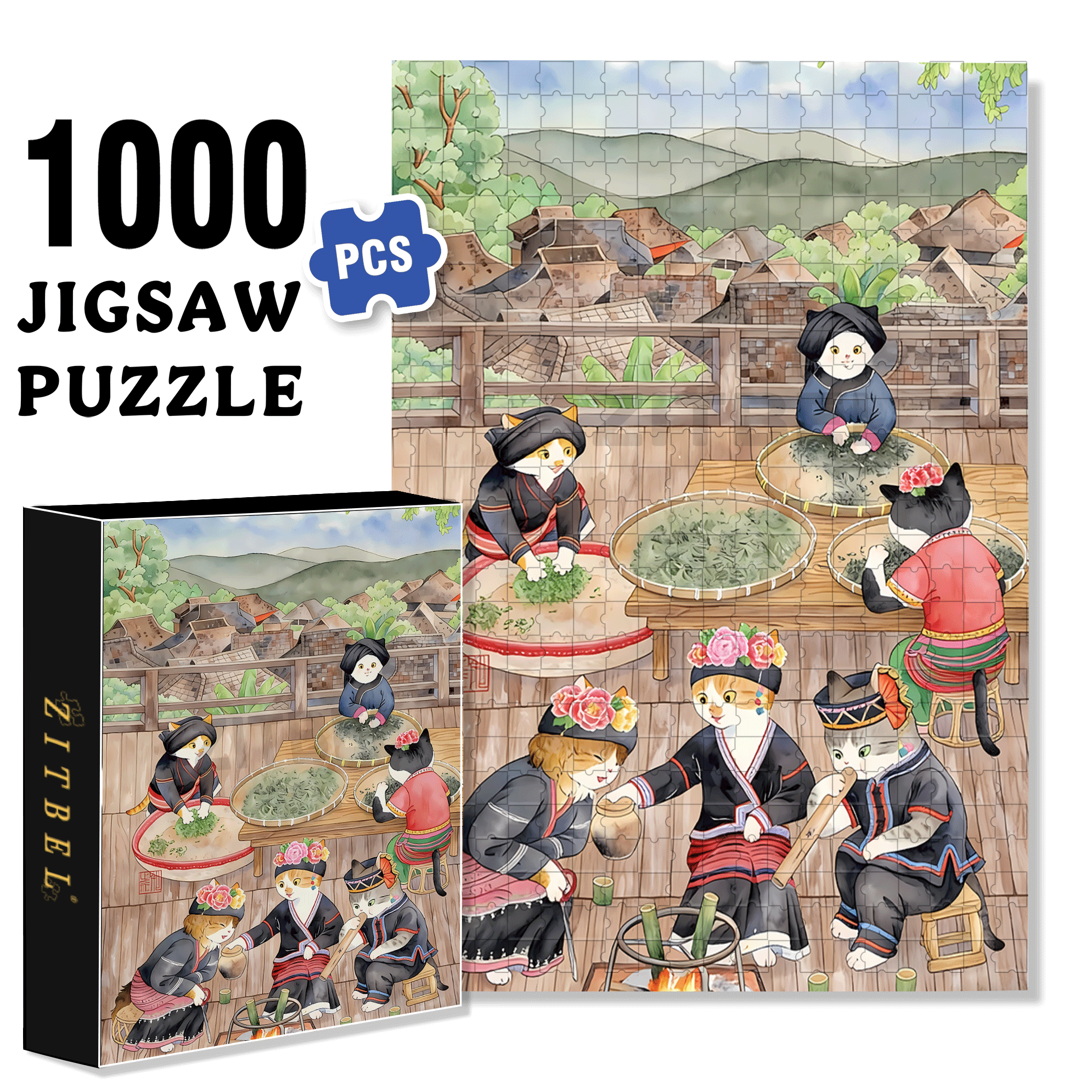 Brown Tribe 500pcs/1000pcs Jigsaw Puzzle, Scratch-Resistant, Interactive Family Game & Brain-Boosting DIY Decor, Perfect for Halloween, Christmas & New Year Gifts, Family Puzzle Game