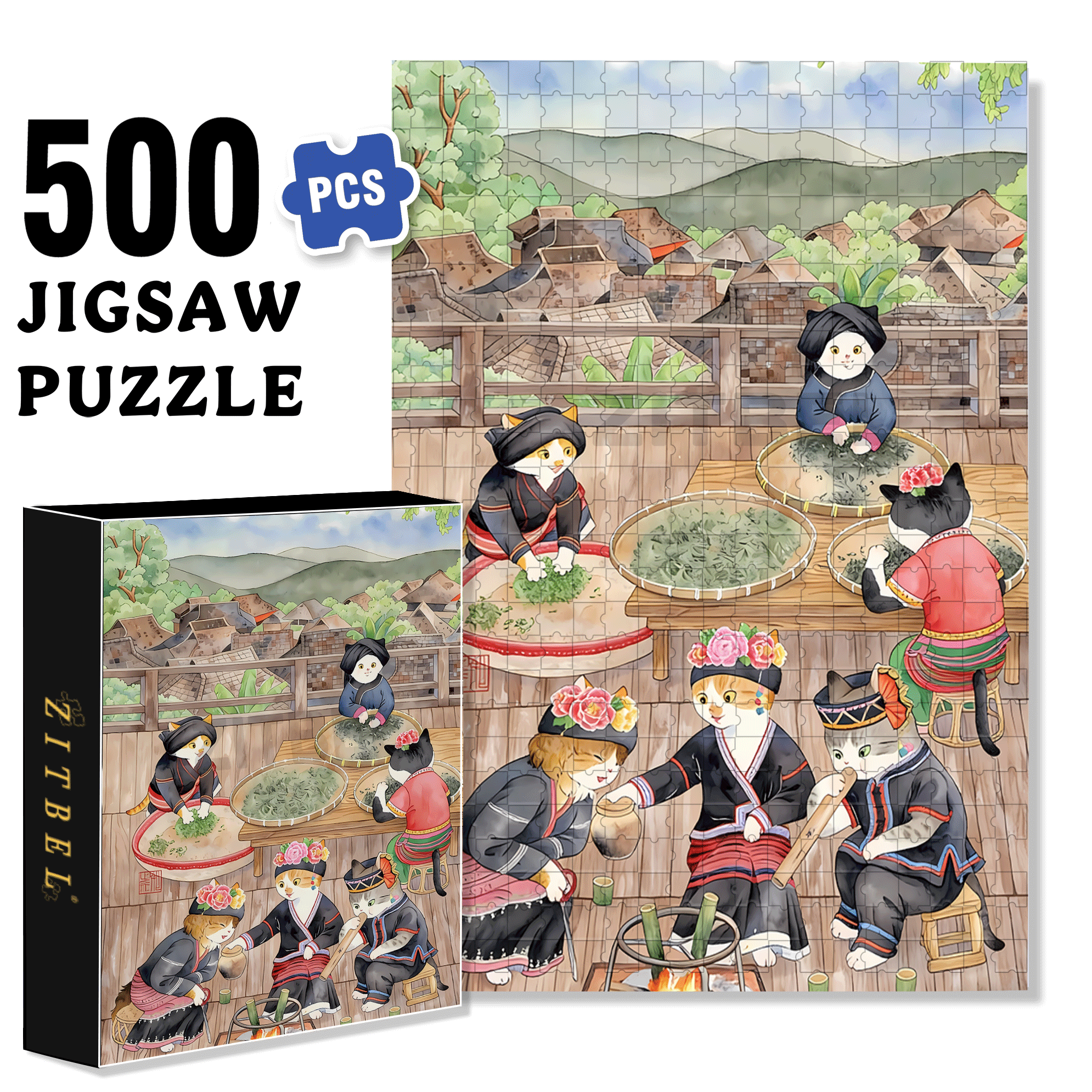 Brown Tribe 500pcs/1000pcs Jigsaw Puzzle, Scratch-Resistant, Interactive Family Game & Brain-Boosting DIY Decor, Perfect for Halloween, Christmas & New Year Gifts, Family Puzzle Game