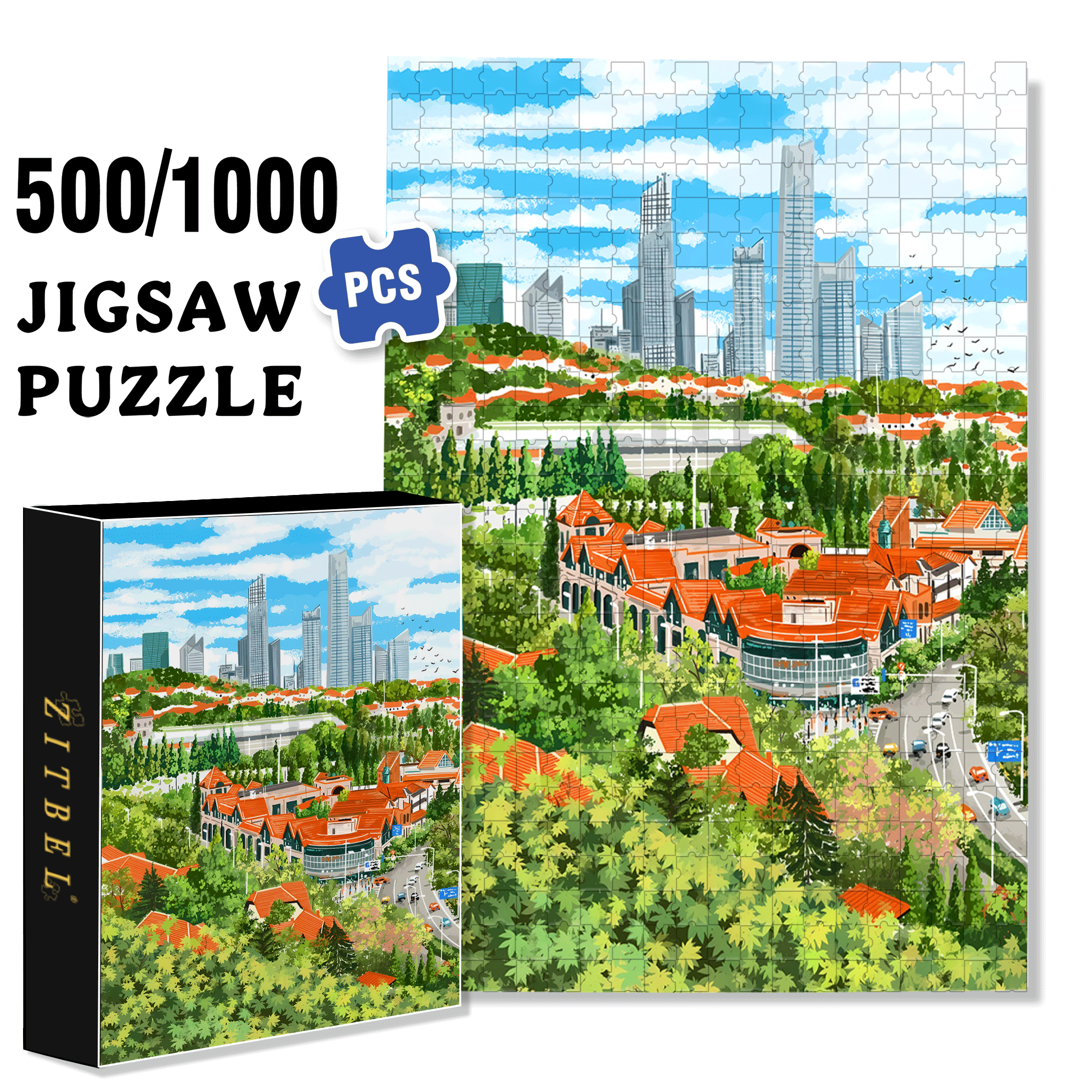 Central Axis 500pcs/1000pcs Jigsaw Puzzle, Scratch-Resistant, Interactive Family Game & Brain-Boosting DIY Decor, Perfect for Halloween, Christmas & New Year Gifts, Family Puzzle Game