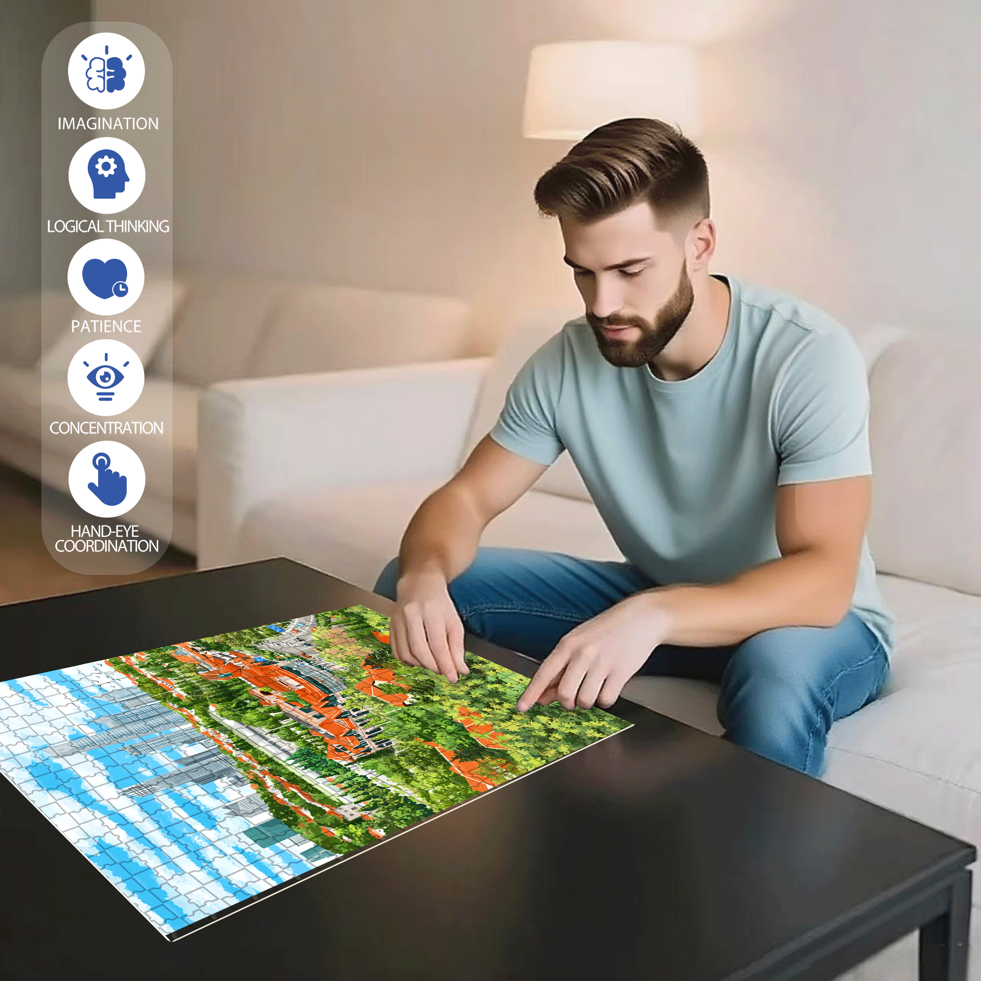 Central Axis 500pcs/1000pcs Jigsaw Puzzle, Scratch-Resistant, Interactive Family Game & Brain-Boosting DIY Decor, Perfect for Halloween, Christmas & New Year Gifts, Family Puzzle Game