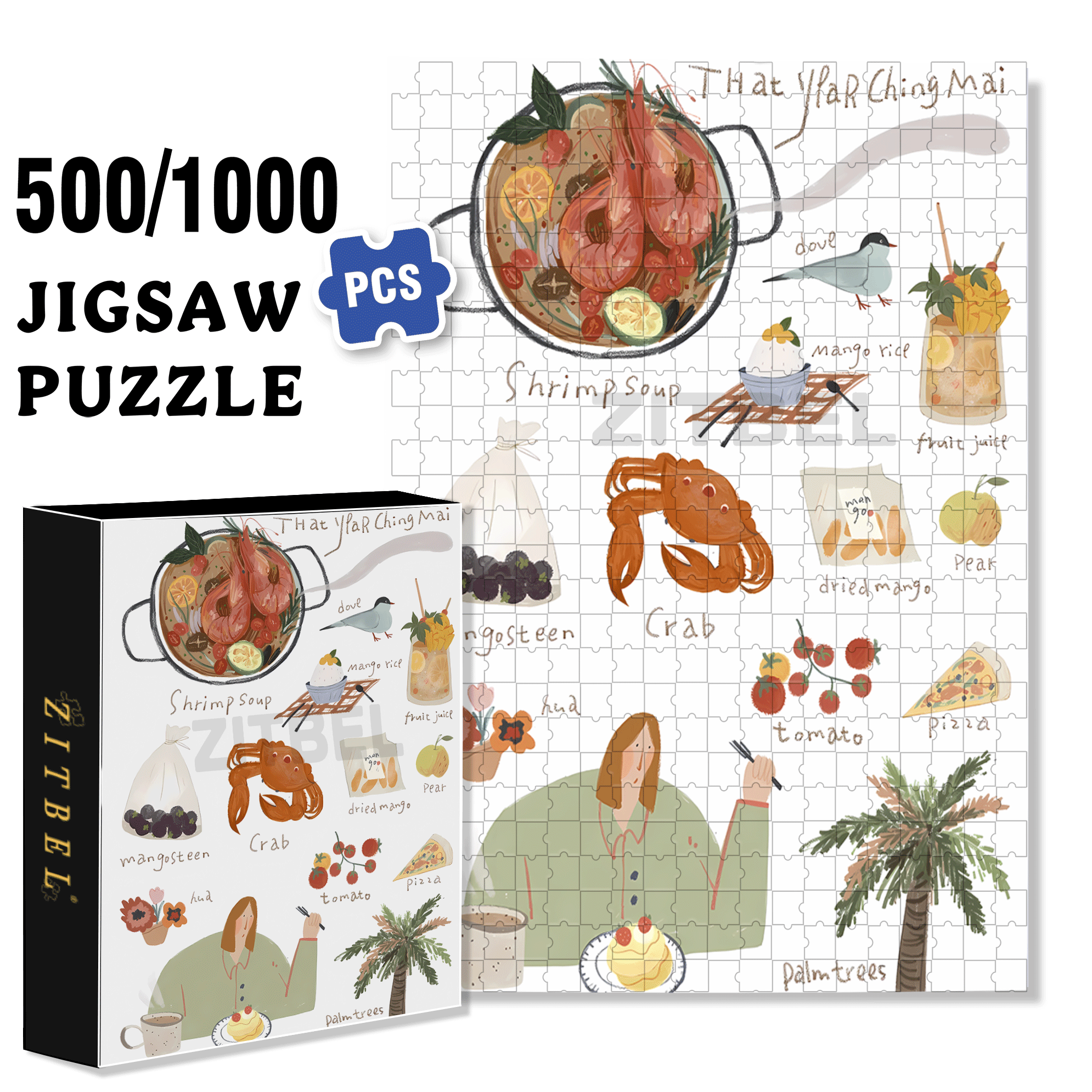 Chiang Mai Diary 500pcs/1000pcs Jigsaw Puzzle, Scratch-Resistant, Interactive Family Game & Brain-Boosting DIY Decor, Perfect for Halloween, Christmas & New Year Gifts, Family Puzzle Game