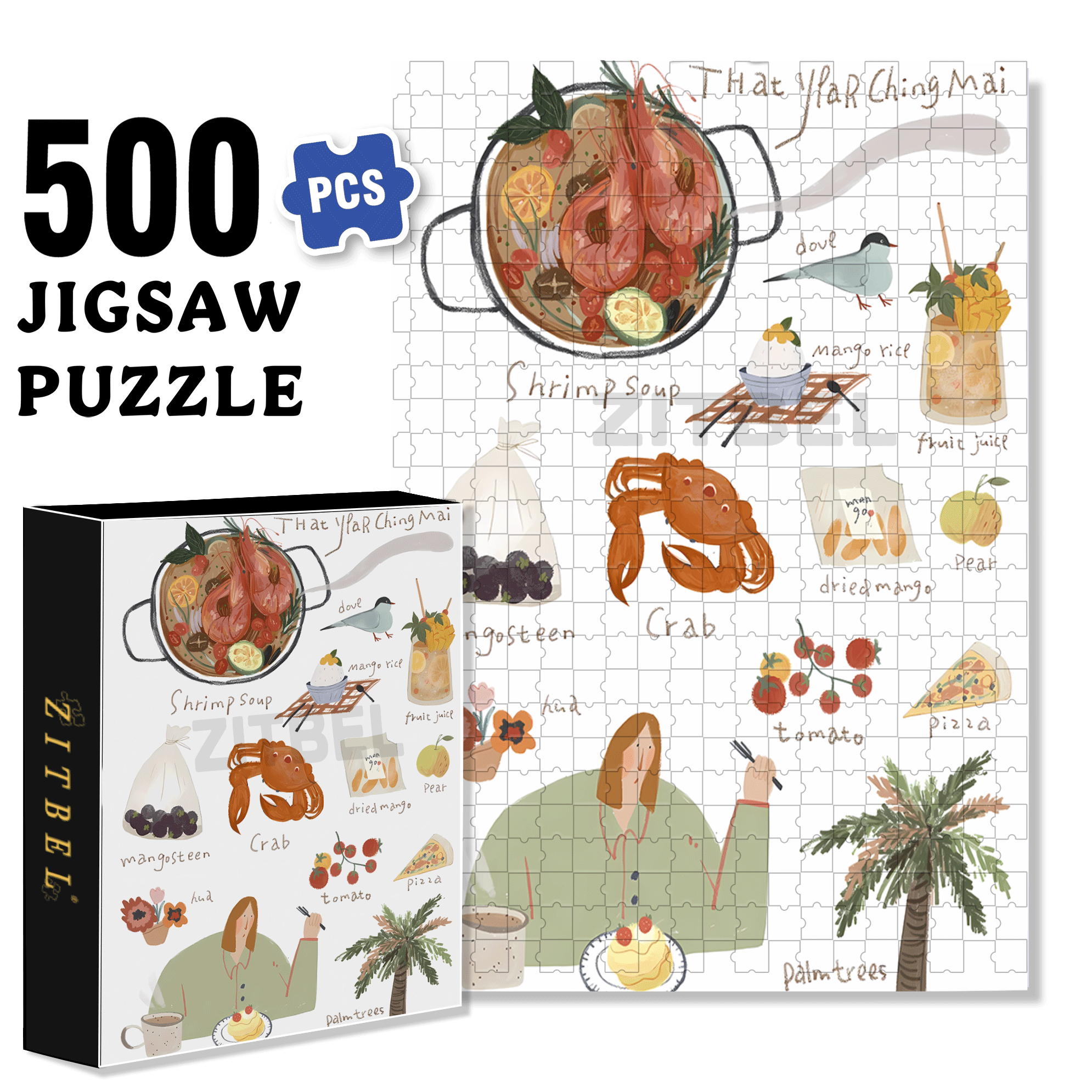 Chiang Mai Diary 500pcs/1000pcs Jigsaw Puzzle, Scratch-Resistant, Interactive Family Game & Brain-Boosting DIY Decor, Perfect for Halloween, Christmas & New Year Gifts, Family Puzzle Game