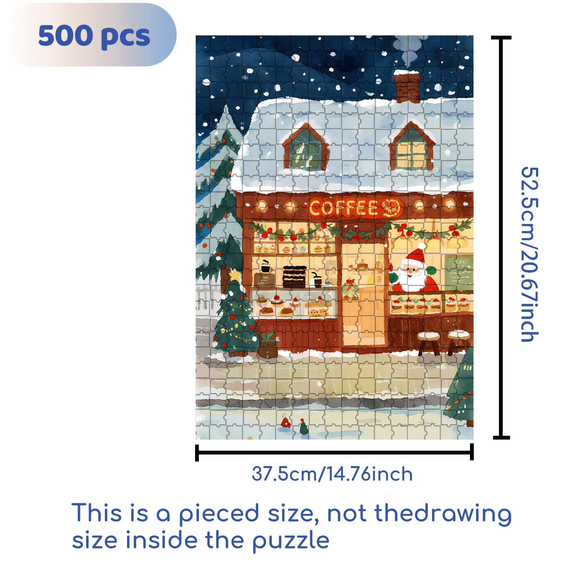 Christmas Coffee Shop 500pcs/1000pcs Jigsaw Puzzle, Scratch-Resistant, Interactive Family Game & Brain-Boosting DIY Decor, Perfect for Halloween, Christmas & New Year Gifts, Family Puzzle Game