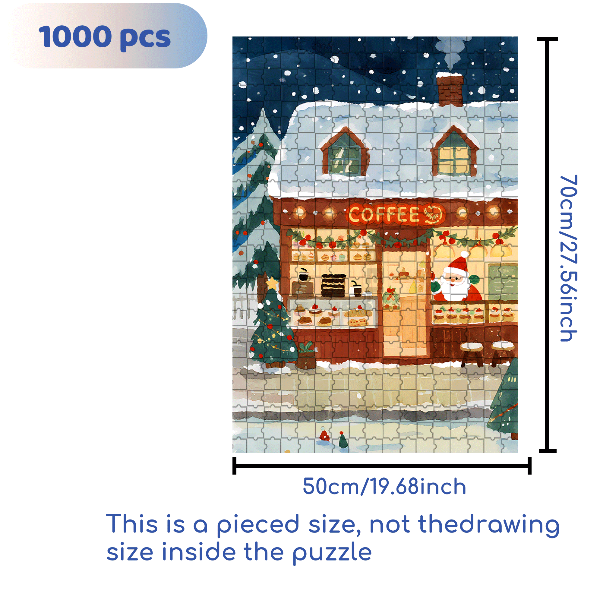 Christmas Coffee Shop 500pcs/1000pcs Jigsaw Puzzle, Scratch-Resistant, Interactive Family Game & Brain-Boosting DIY Decor, Perfect for Halloween, Christmas & New Year Gifts, Family Puzzle Game