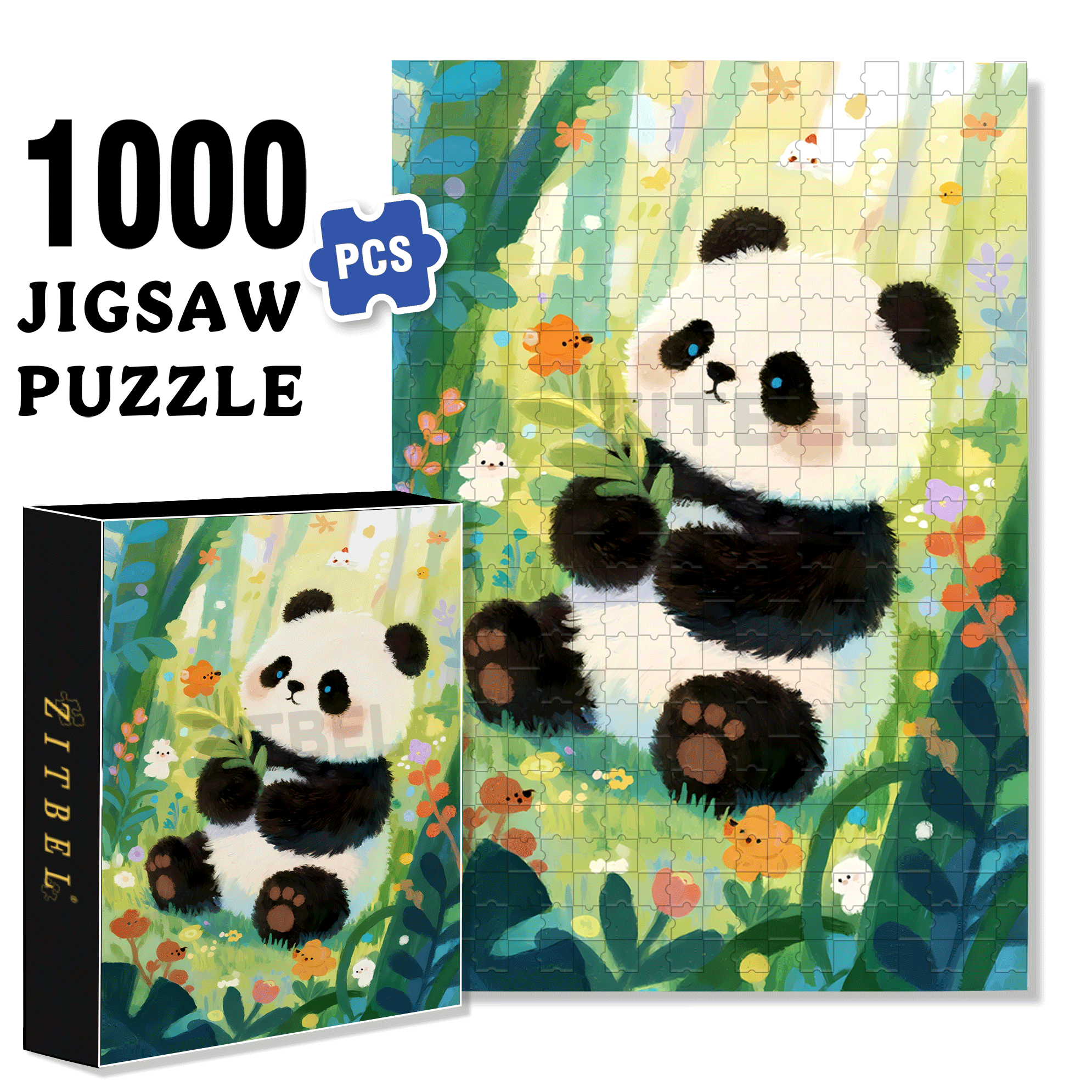 Cute Panda 2 500pcs/1000pcs Jigsaw Puzzle, Scratch-Resistant, Interactive Family Game & Brain-Boosting DIY Decor, Perfect for Halloween, Christmas & New Year Gifts, Family Puzzle Game