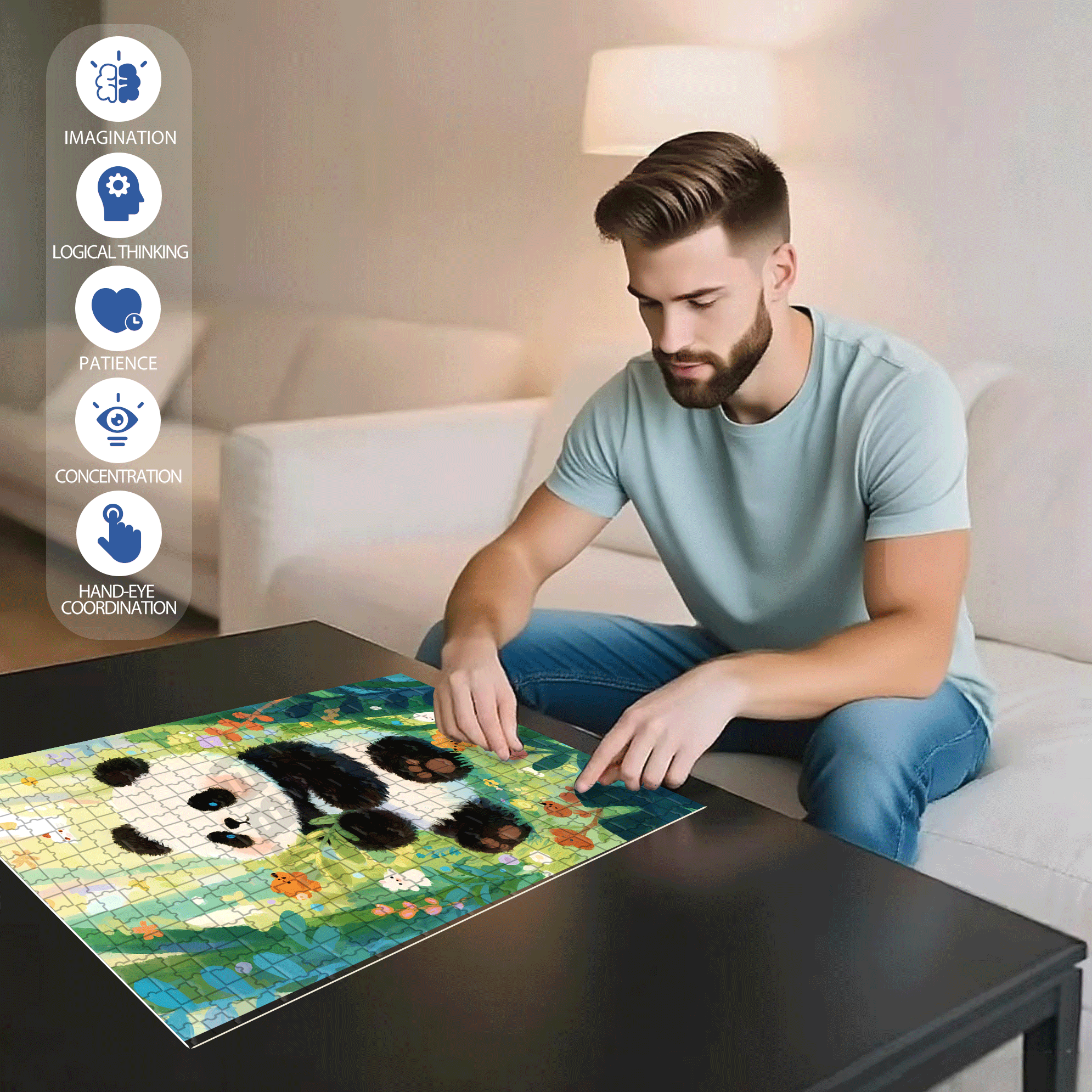 Cute Panda 2 500pcs/1000pcs Jigsaw Puzzle, Scratch-Resistant, Interactive Family Game & Brain-Boosting DIY Decor, Perfect for Halloween, Christmas & New Year Gifts, Family Puzzle Game