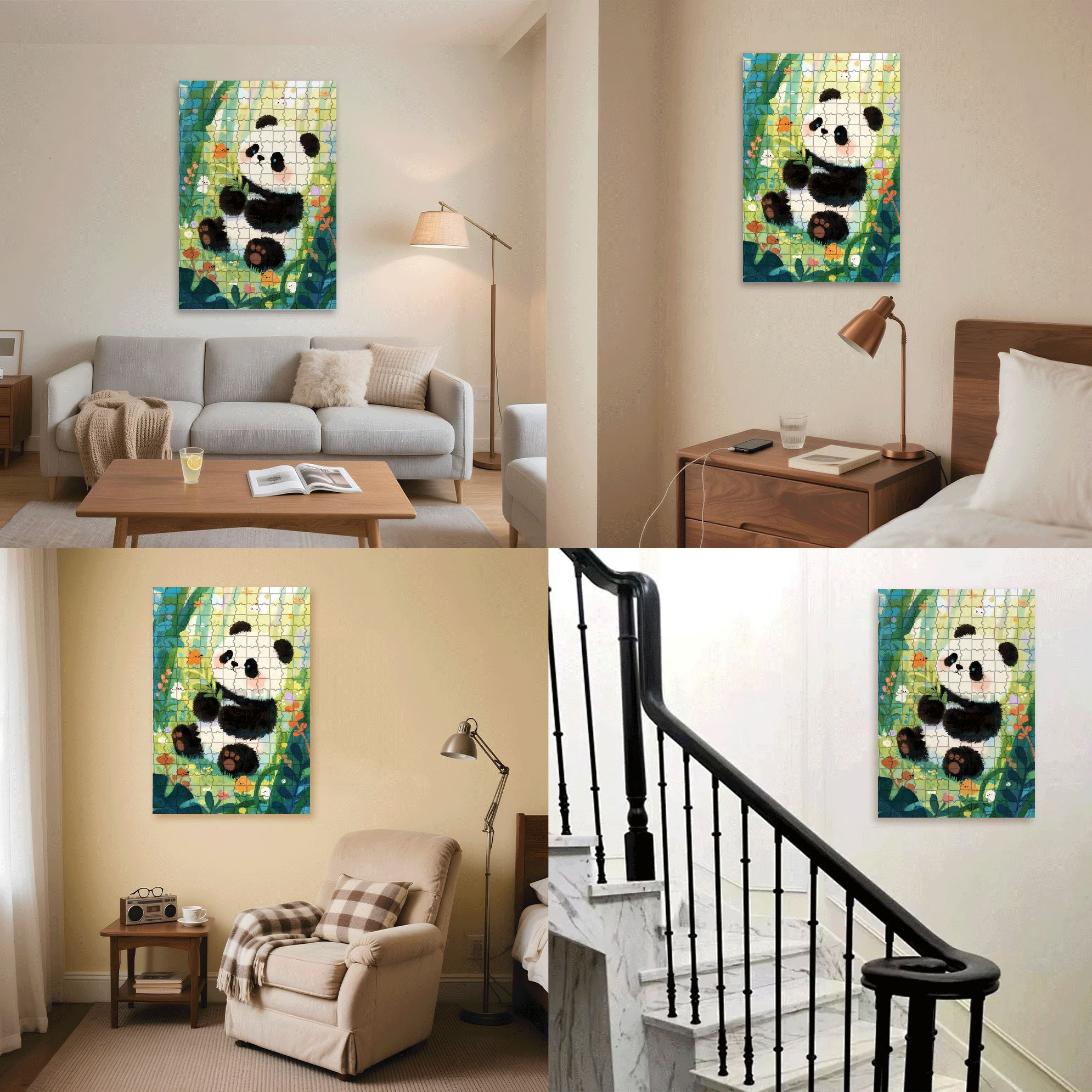 Cute Panda 2 500pcs/1000pcs Jigsaw Puzzle, Scratch-Resistant, Interactive Family Game & Brain-Boosting DIY Decor, Perfect for Halloween, Christmas & New Year Gifts, Family Puzzle Game