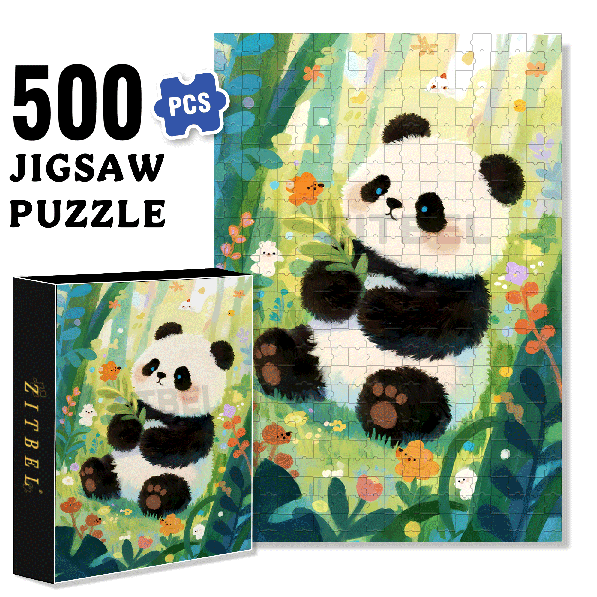 Cute Panda 2 500pcs/1000pcs Jigsaw Puzzle, Scratch-Resistant, Interactive Family Game & Brain-Boosting DIY Decor, Perfect for Halloween, Christmas & New Year Gifts, Family Puzzle Game