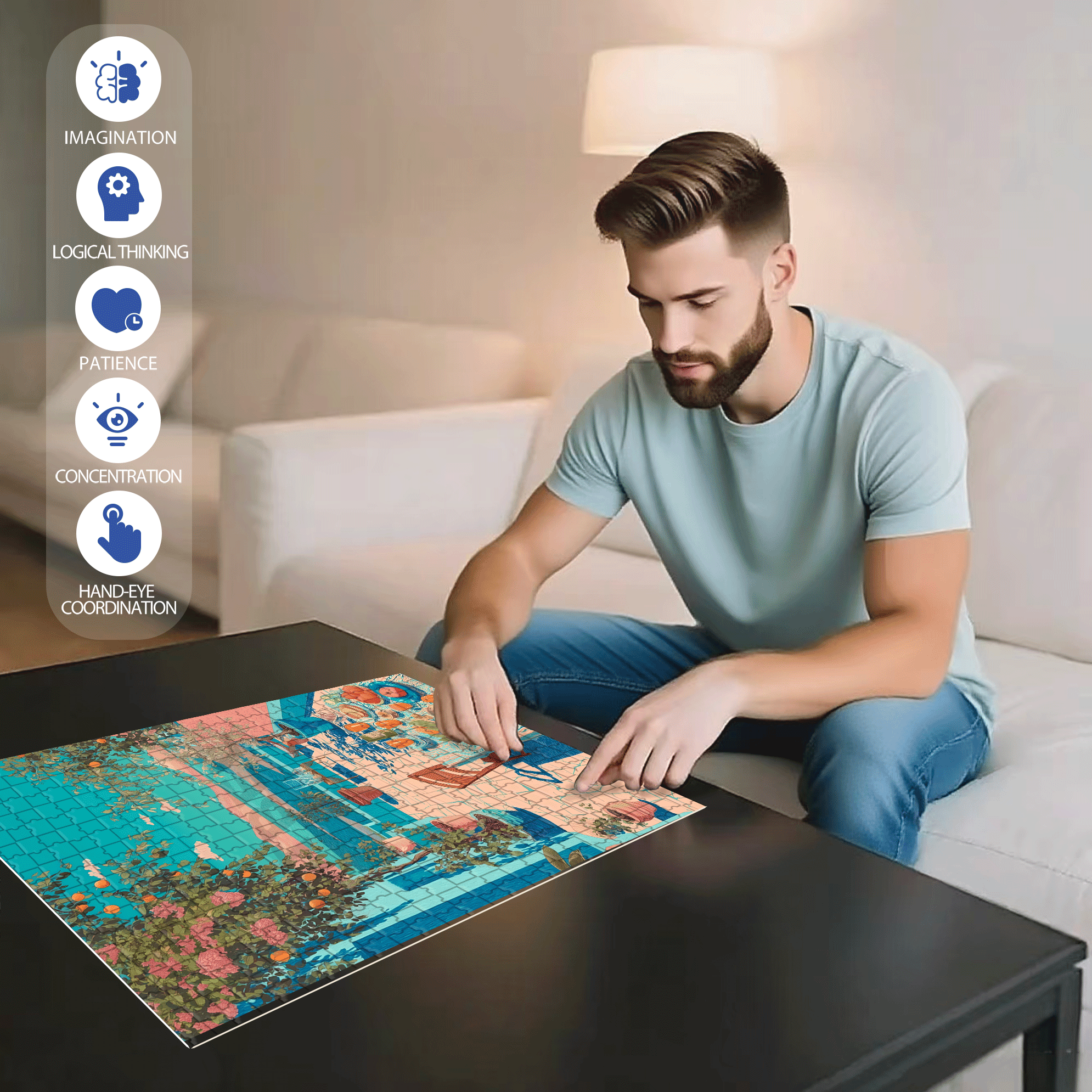 Enjoy The Sunshine 2 500pcs/1000pcs Jigsaw Puzzle, Scratch-Resistant, Interactive Family Game & Brain-Boosting DIY Decor, Perfect for Halloween, Christmas & New Year Gifts, Family Puzzle Game