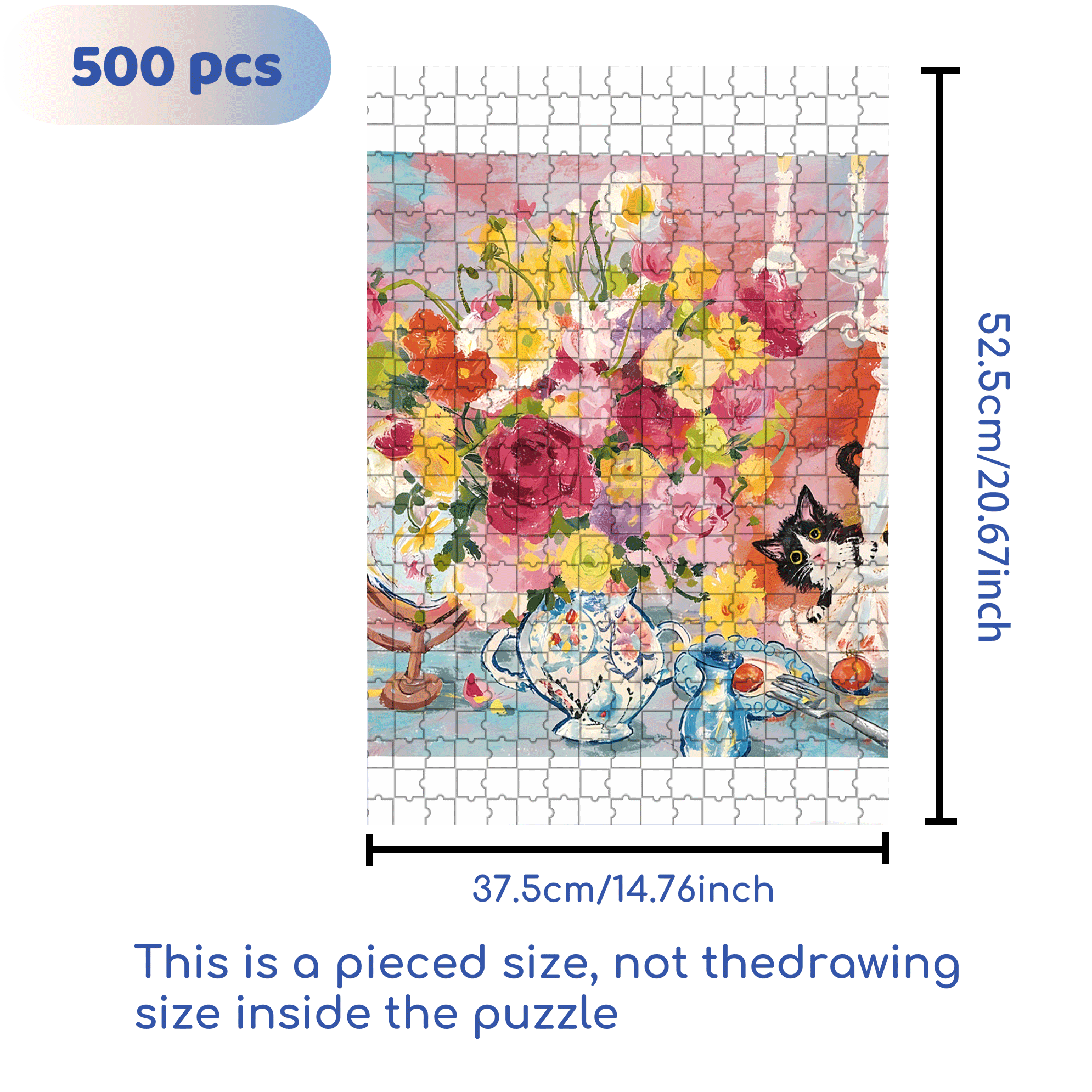 Flowers and Cats 3 500pcs/1000pcs Jigsaw Puzzle, Scratch-Resistant, Interactive Family Game & Brain-Boosting DIY Decor, Perfect for Halloween, Christmas & New Year Gifts, Family Puzzle Game
