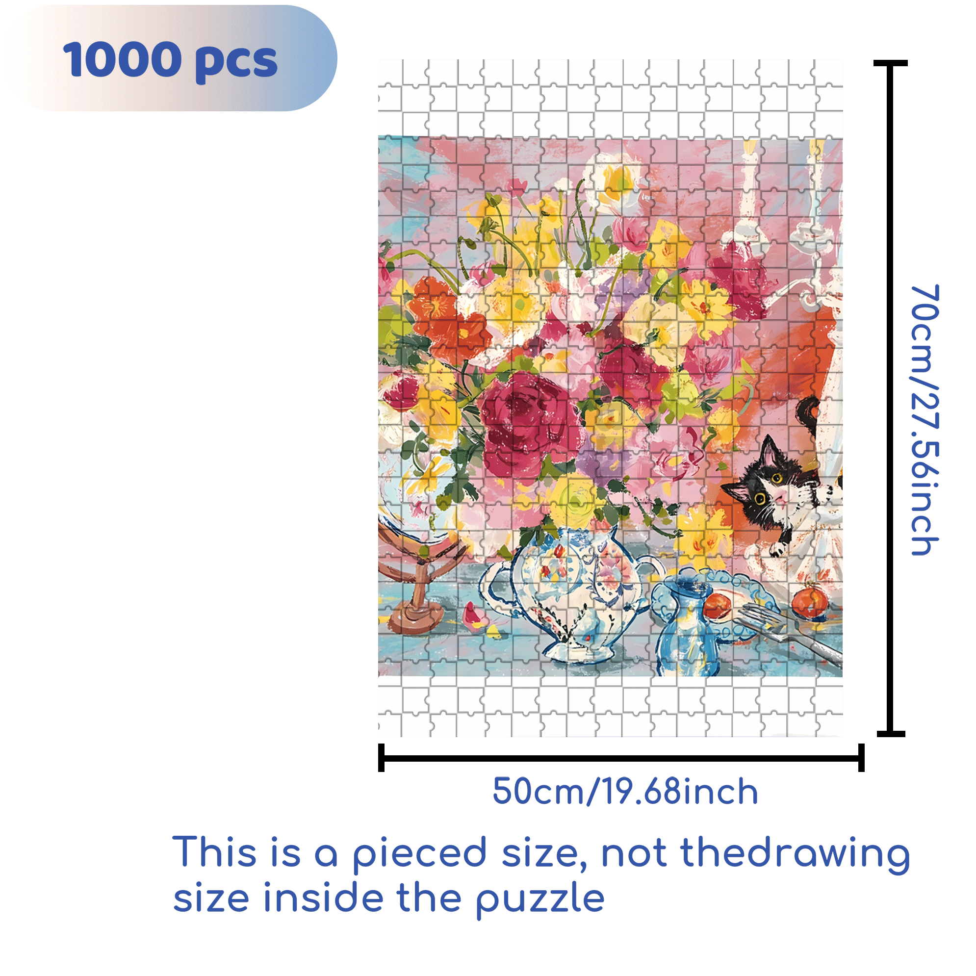 Flowers and Cats 3 500pcs/1000pcs Jigsaw Puzzle, Scratch-Resistant, Interactive Family Game & Brain-Boosting DIY Decor, Perfect for Halloween, Christmas & New Year Gifts, Family Puzzle Game