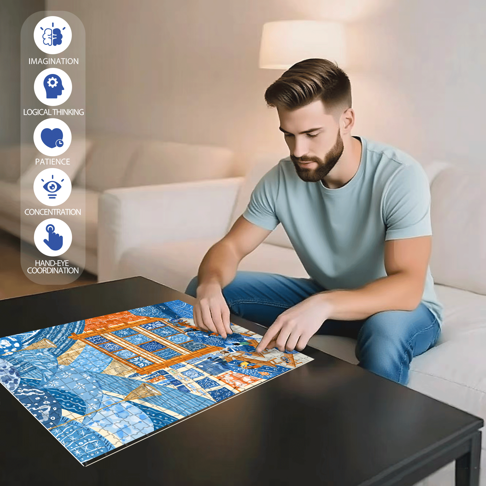 Folk Totems 500pcs/1000pcs Jigsaw Puzzle, Scratch-Resistant, Interactive Family Game & Brain-Boosting DIY Decor, Perfect for Halloween, Christmas & New Year Gifts, Family Puzzle Game
