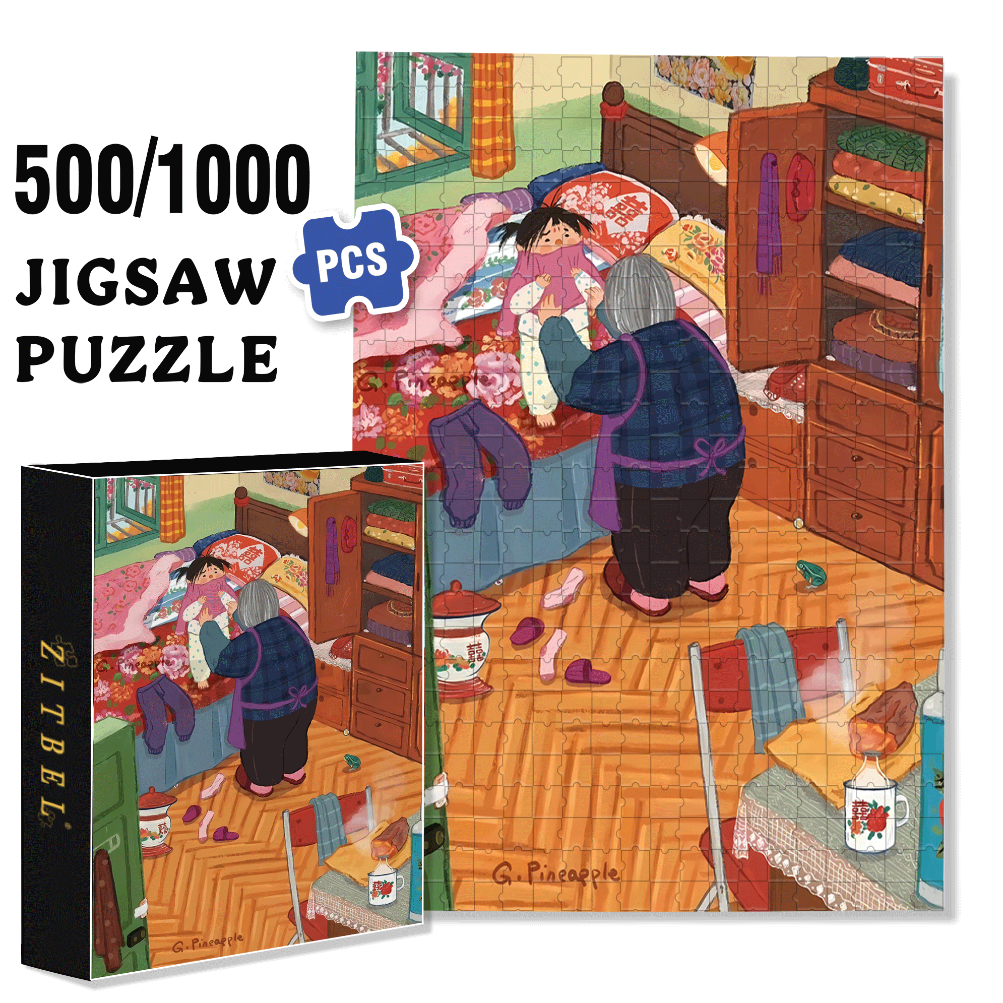 Grandma And The Little Me 4 500pcs/1000pcs Jigsaw Puzzle, Scratch-Resistant, Interactive Family Game & Brain-Boosting DIY Decor, Perfect for Halloween, Christmas & New Year Gifts, Family Puzzle Game