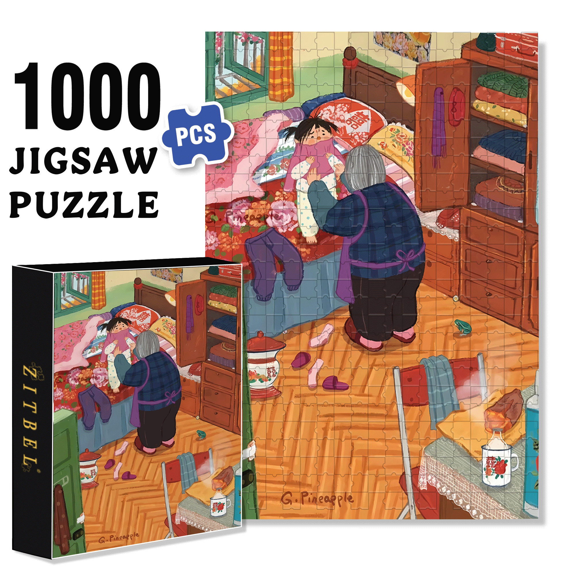 Grandma And The Little Me 4 500pcs/1000pcs Jigsaw Puzzle, Scratch-Resistant, Interactive Family Game & Brain-Boosting DIY Decor, Perfect for Halloween, Christmas & New Year Gifts, Family Puzzle Game