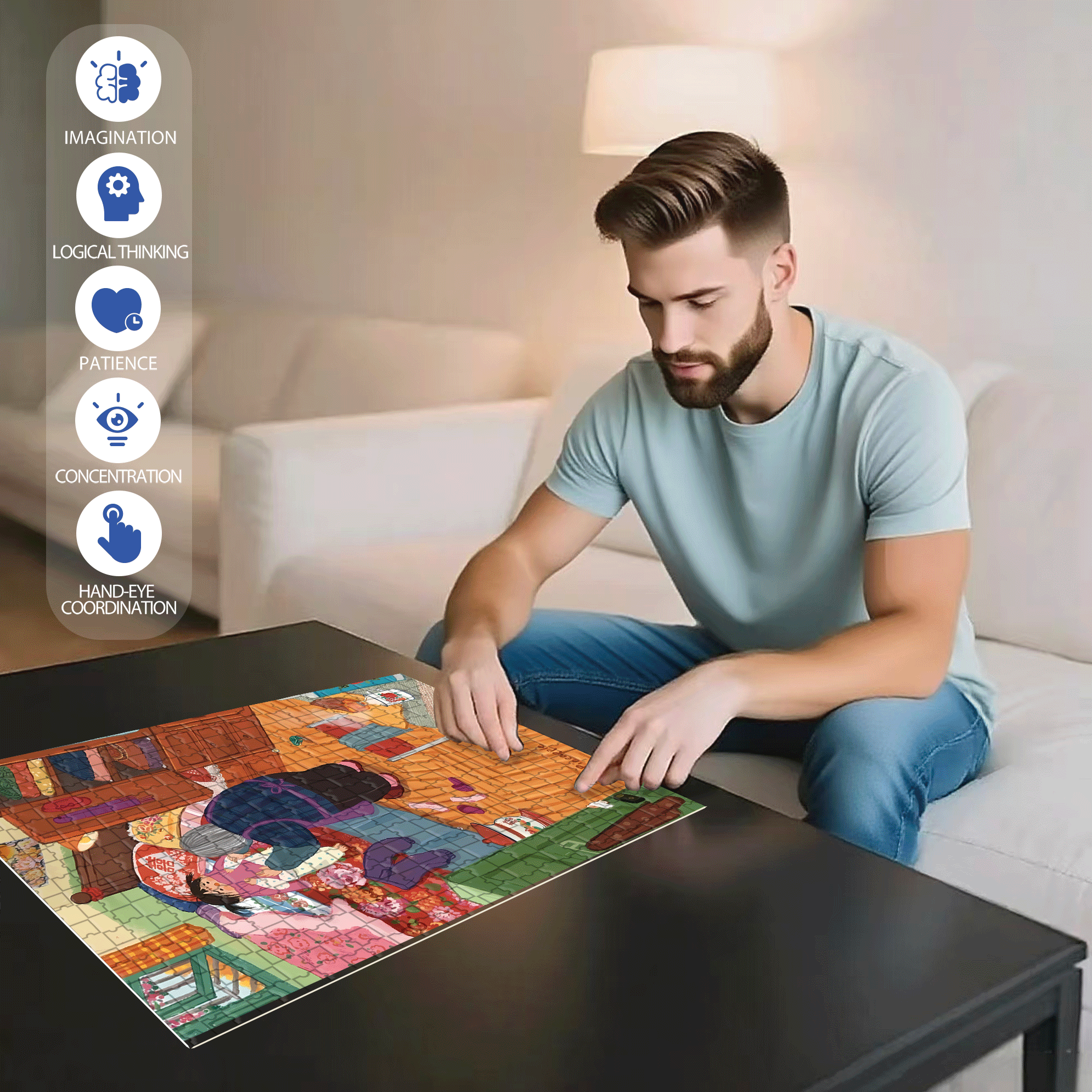 Grandma And The Little Me 4 500pcs/1000pcs Jigsaw Puzzle, Scratch-Resistant, Interactive Family Game & Brain-Boosting DIY Decor, Perfect for Halloween, Christmas & New Year Gifts, Family Puzzle Game