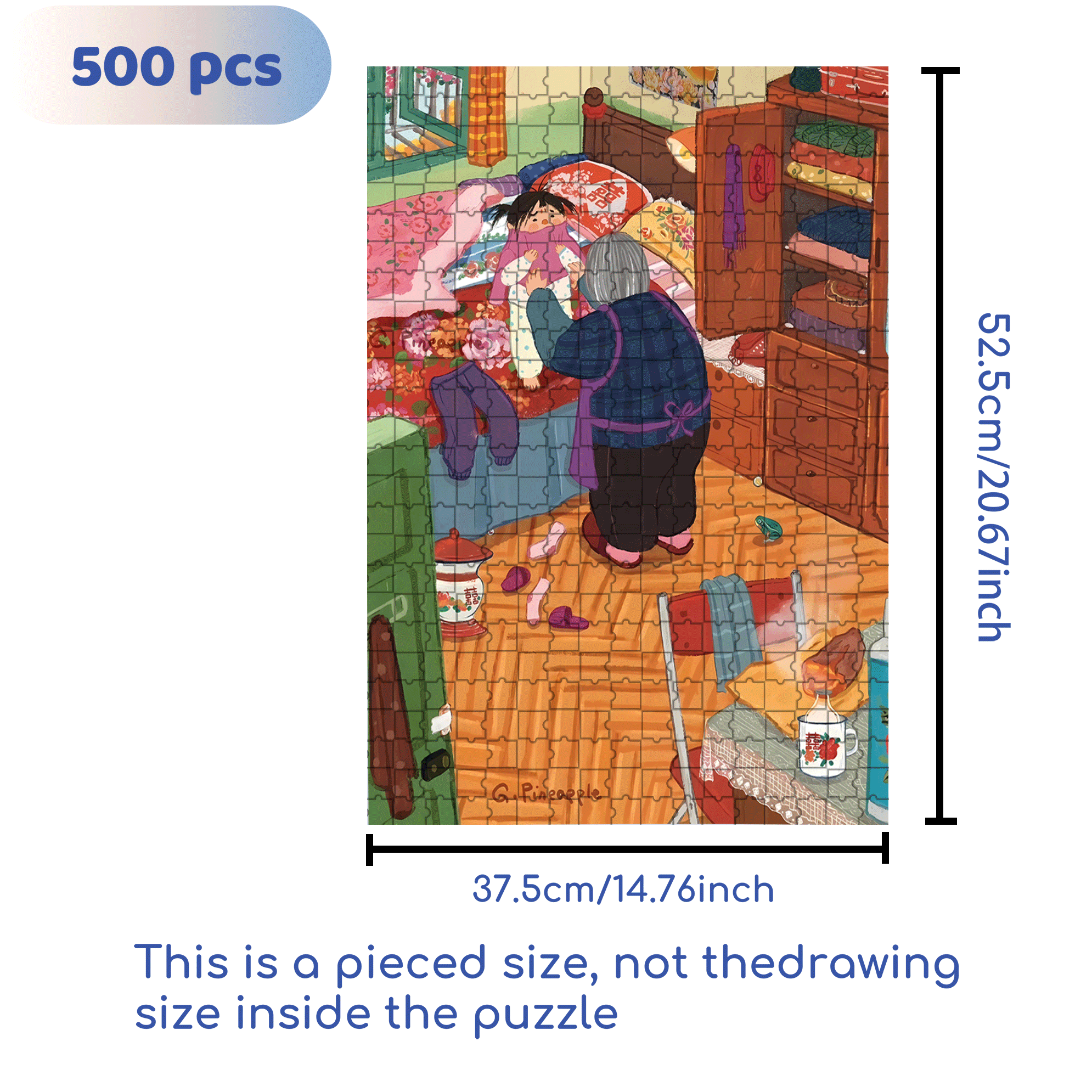Grandma And The Little Me 4 500pcs/1000pcs Jigsaw Puzzle, Scratch-Resistant, Interactive Family Game & Brain-Boosting DIY Decor, Perfect for Halloween, Christmas & New Year Gifts, Family Puzzle Game