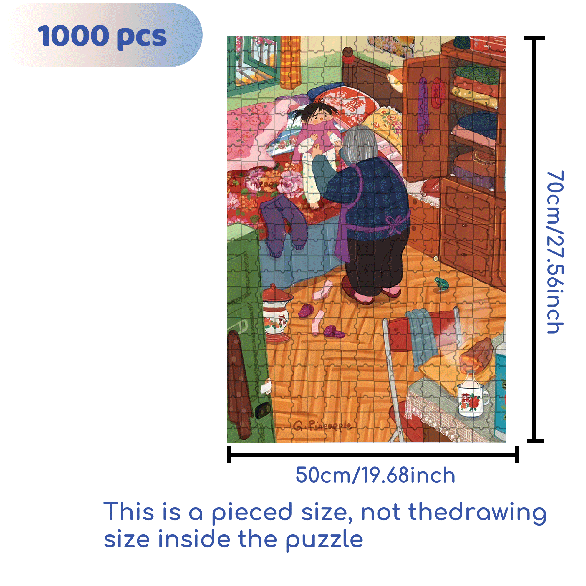 Grandma And The Little Me 4 500pcs/1000pcs Jigsaw Puzzle, Scratch-Resistant, Interactive Family Game & Brain-Boosting DIY Decor, Perfect for Halloween, Christmas & New Year Gifts, Family Puzzle Game