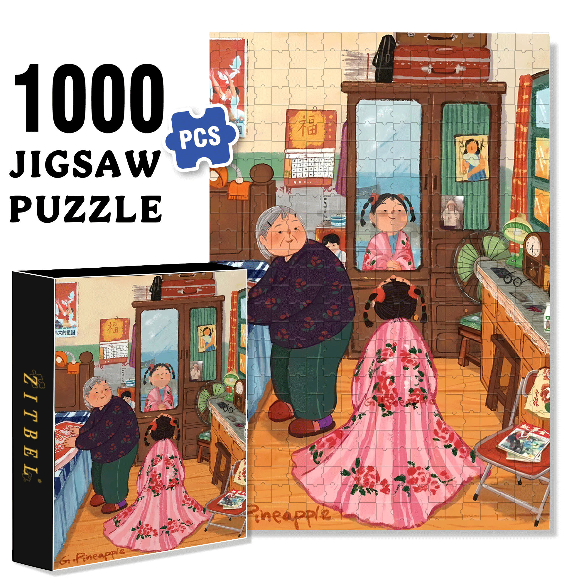 Grandma And The Little Me 500pcs/1000pcs Jigsaw Puzzle, Scratch-Resistant, Interactive Family Game & Brain-Boosting DIY Decor, Perfect for Halloween, Christmas & New Year Gifts, Family Puzzle Game