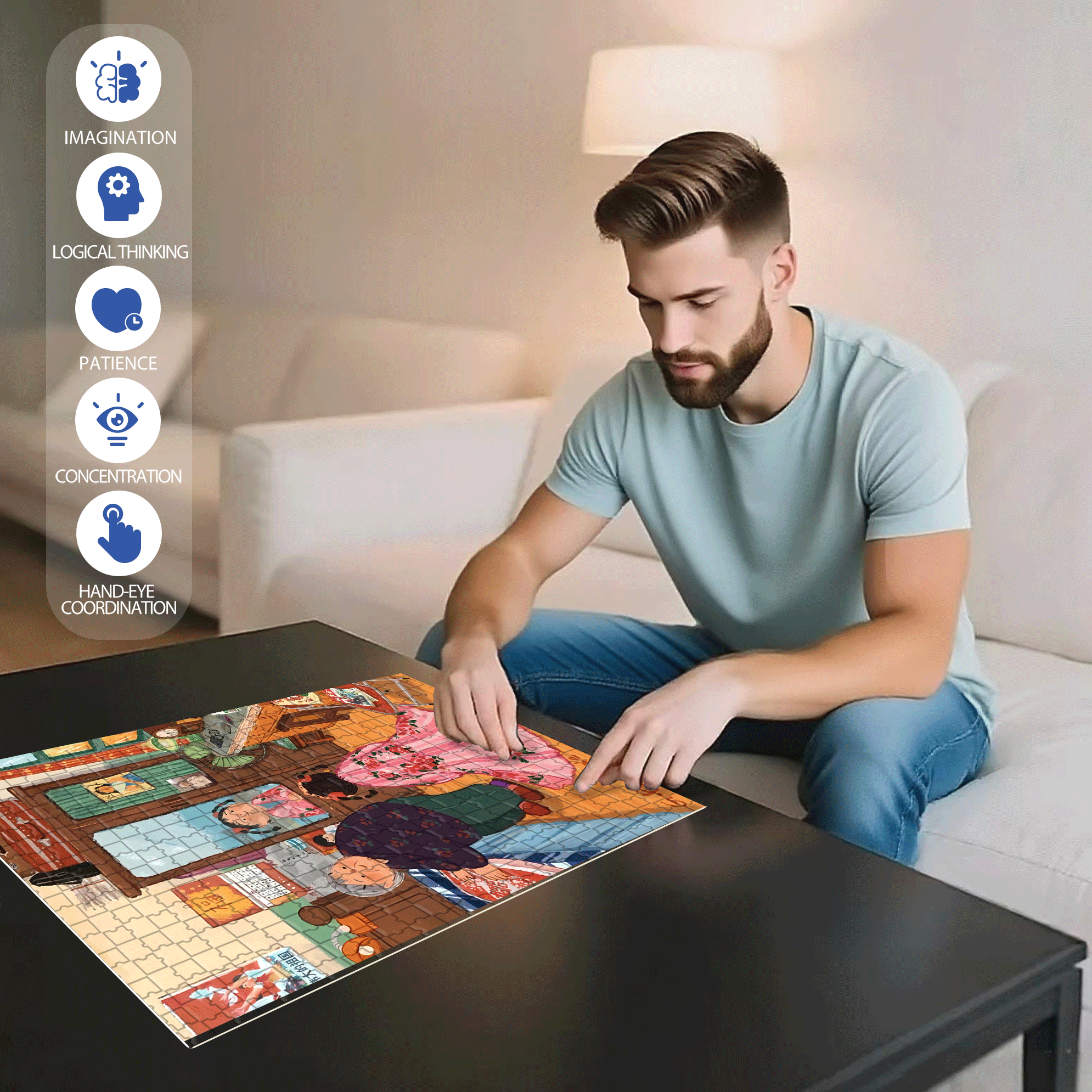 Grandma And The Little Me 500pcs/1000pcs Jigsaw Puzzle, Scratch-Resistant, Interactive Family Game & Brain-Boosting DIY Decor, Perfect for Halloween, Christmas & New Year Gifts, Family Puzzle Game