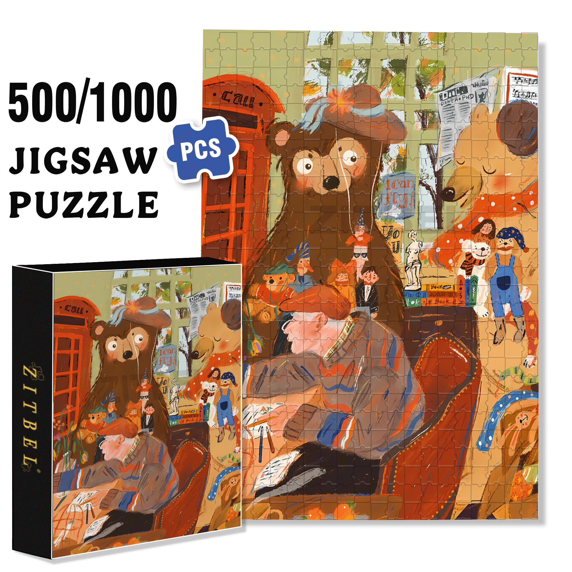 Grandpa's Story 500pcs/1000pcs Jigsaw Puzzle, Scratch-Resistant, Interactive Family Game & Brain-Boosting DIY Decor, Perfect for Halloween, Christmas & New Year Gifts, Family Puzzle Game