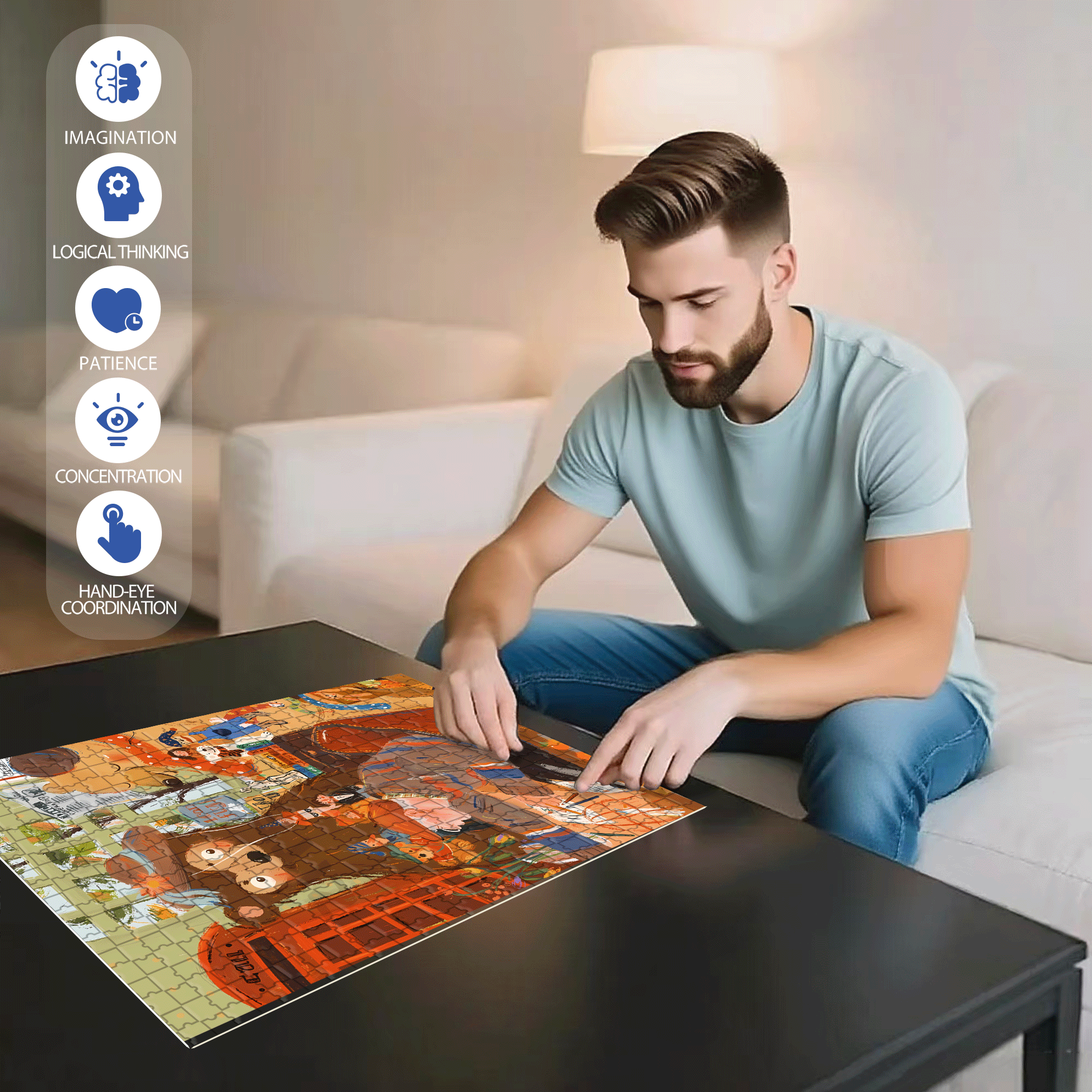 Grandpa's Story 500pcs/1000pcs Jigsaw Puzzle, Scratch-Resistant, Interactive Family Game & Brain-Boosting DIY Decor, Perfect for Halloween, Christmas & New Year Gifts, Family Puzzle Game