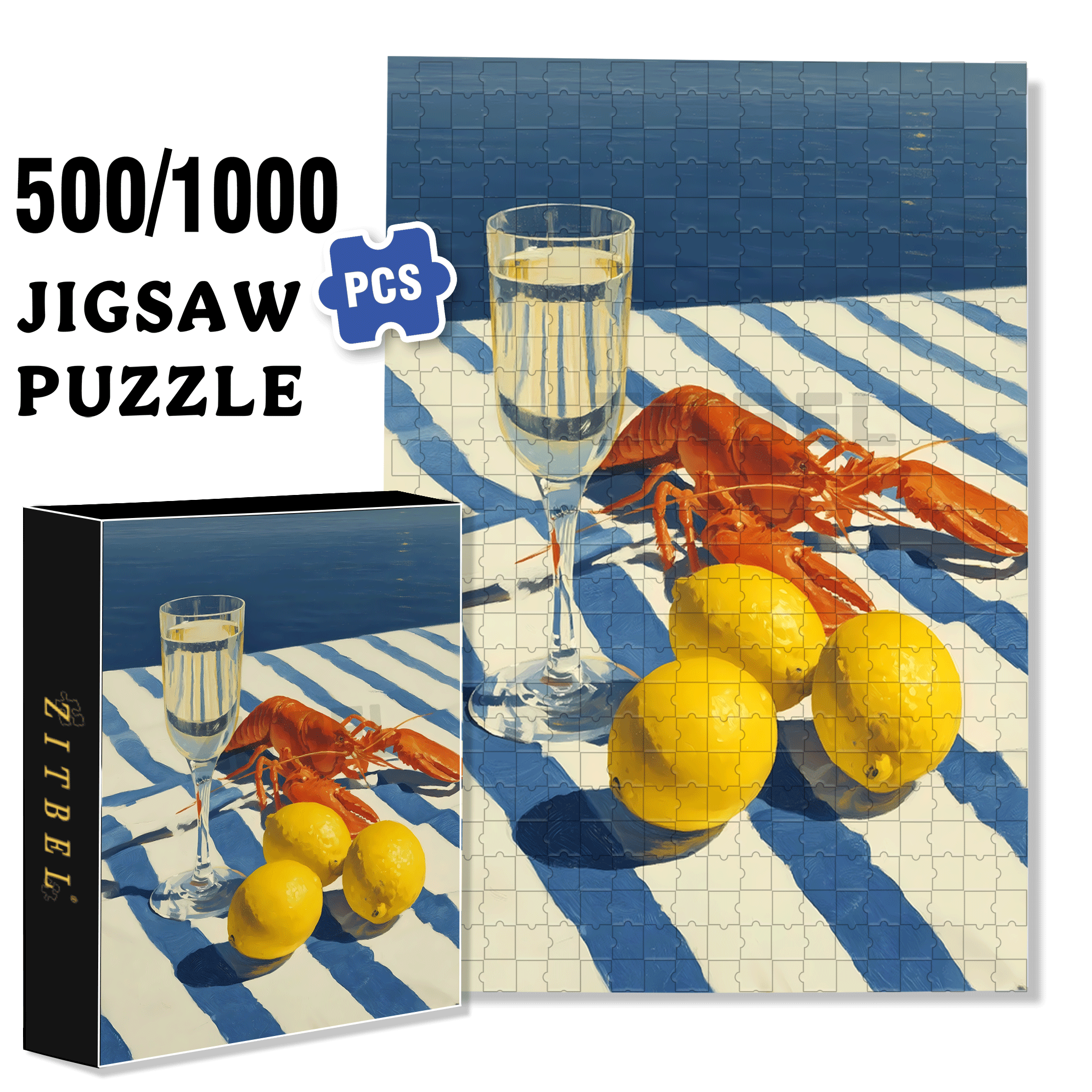 Lobster and Lemon 500pcs/1000pcs Jigsaw Puzzle, Scratch-Resistant, Interactive Family Game & Brain-Boosting DIY Decor, Perfect for Halloween, Christmas & New Year Gifts, Family Puzzle Game