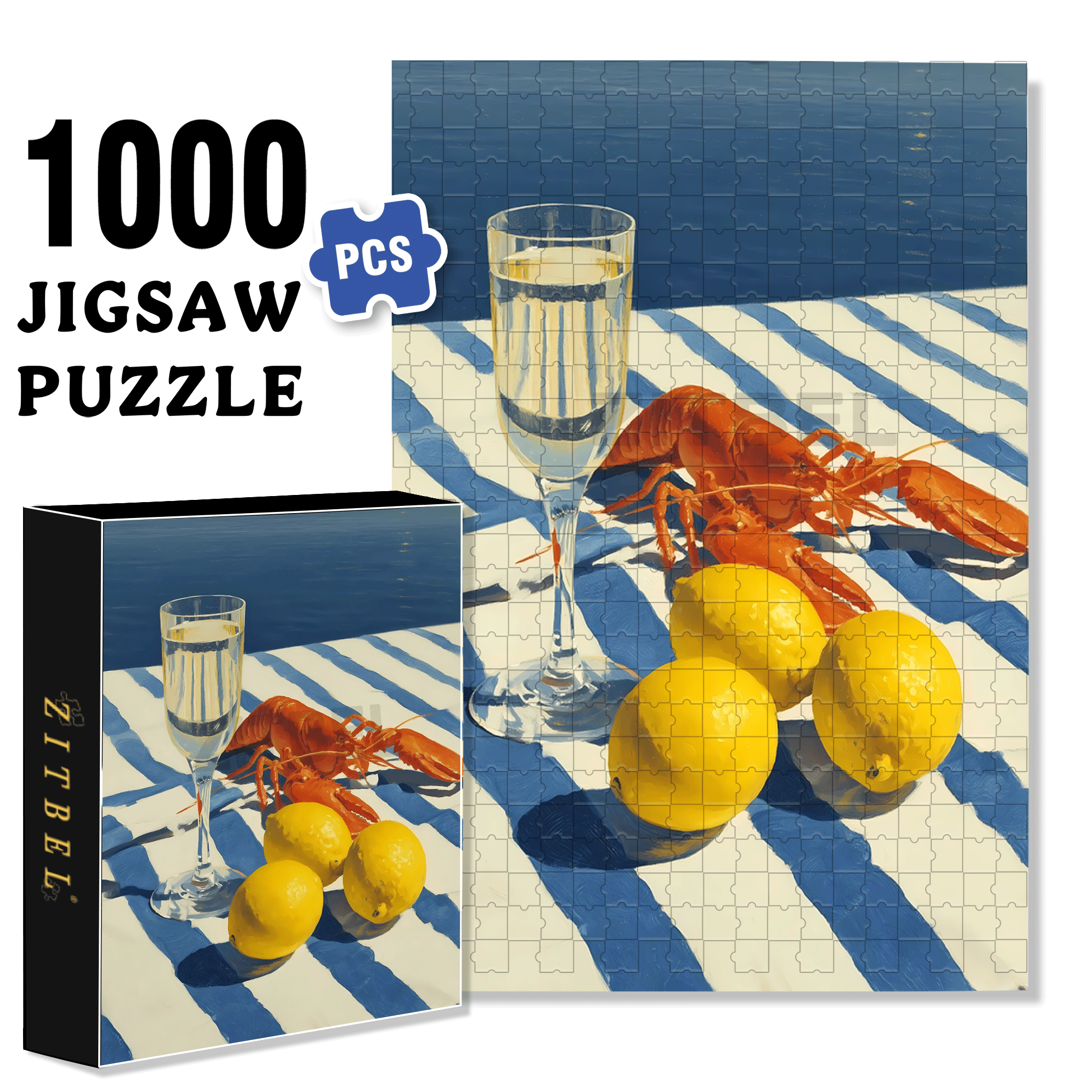 Lobster and Lemon 500pcs/1000pcs Jigsaw Puzzle, Scratch-Resistant, Interactive Family Game & Brain-Boosting DIY Decor, Perfect for Halloween, Christmas & New Year Gifts, Family Puzzle Game
