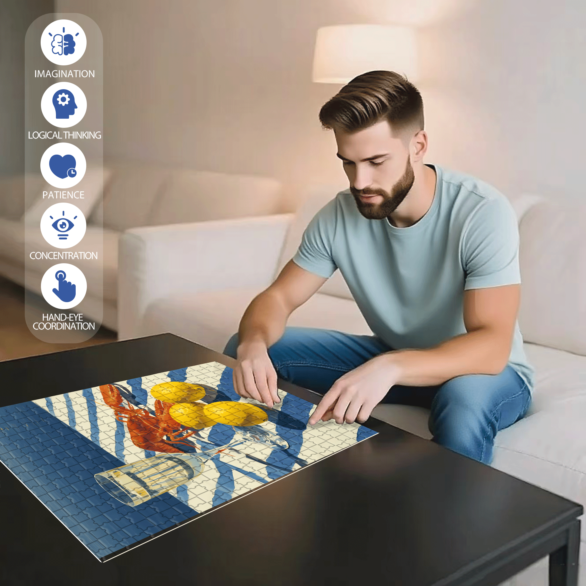 Lobster and Lemon 500pcs/1000pcs Jigsaw Puzzle, Scratch-Resistant, Interactive Family Game & Brain-Boosting DIY Decor, Perfect for Halloween, Christmas & New Year Gifts, Family Puzzle Game