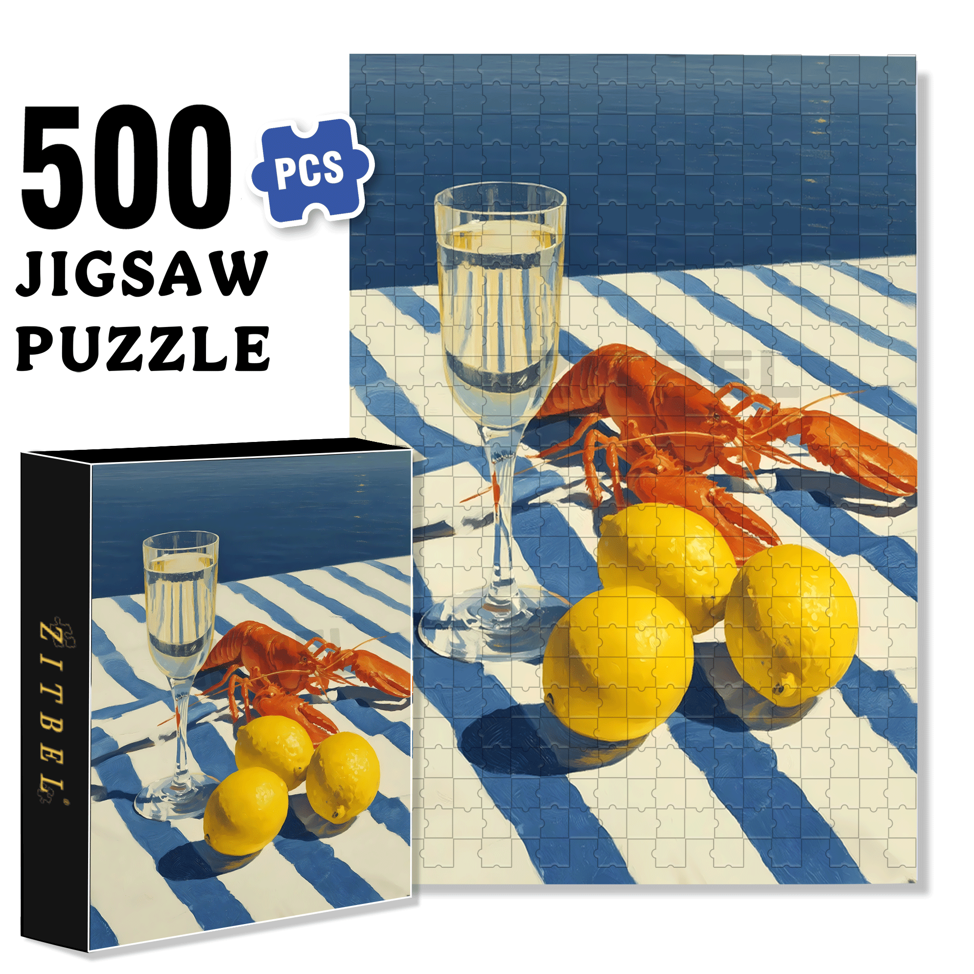 Lobster and Lemon 500pcs/1000pcs Jigsaw Puzzle, Scratch-Resistant, Interactive Family Game & Brain-Boosting DIY Decor, Perfect for Halloween, Christmas & New Year Gifts, Family Puzzle Game