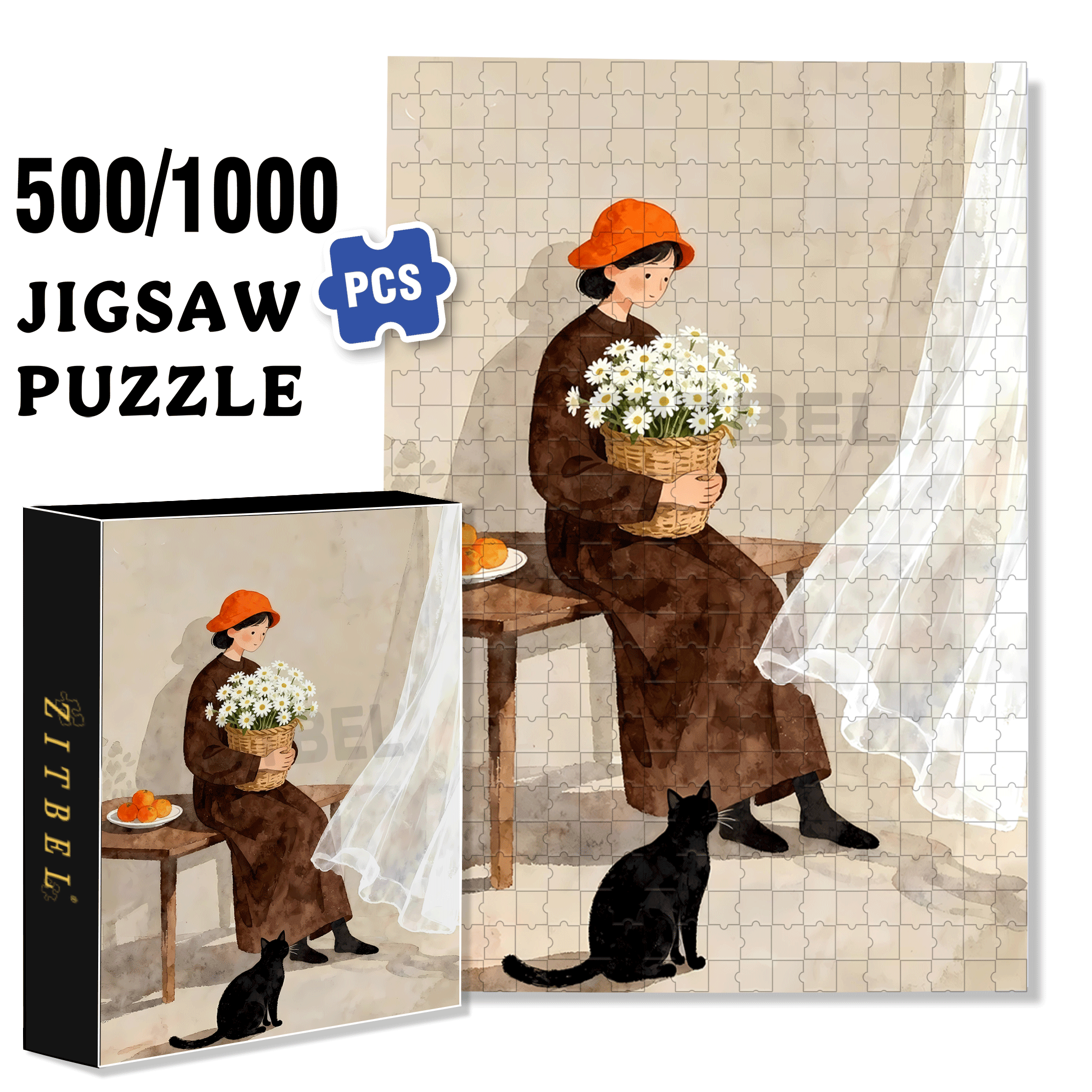 Love of Little Daisy 500pcs/1000pcs Jigsaw Puzzle, Scratch-Resistant, Interactive Family Game & Brain-Boosting DIY Decor, Perfect for Halloween, Christmas & New Year Gifts, Family Puzzle Game