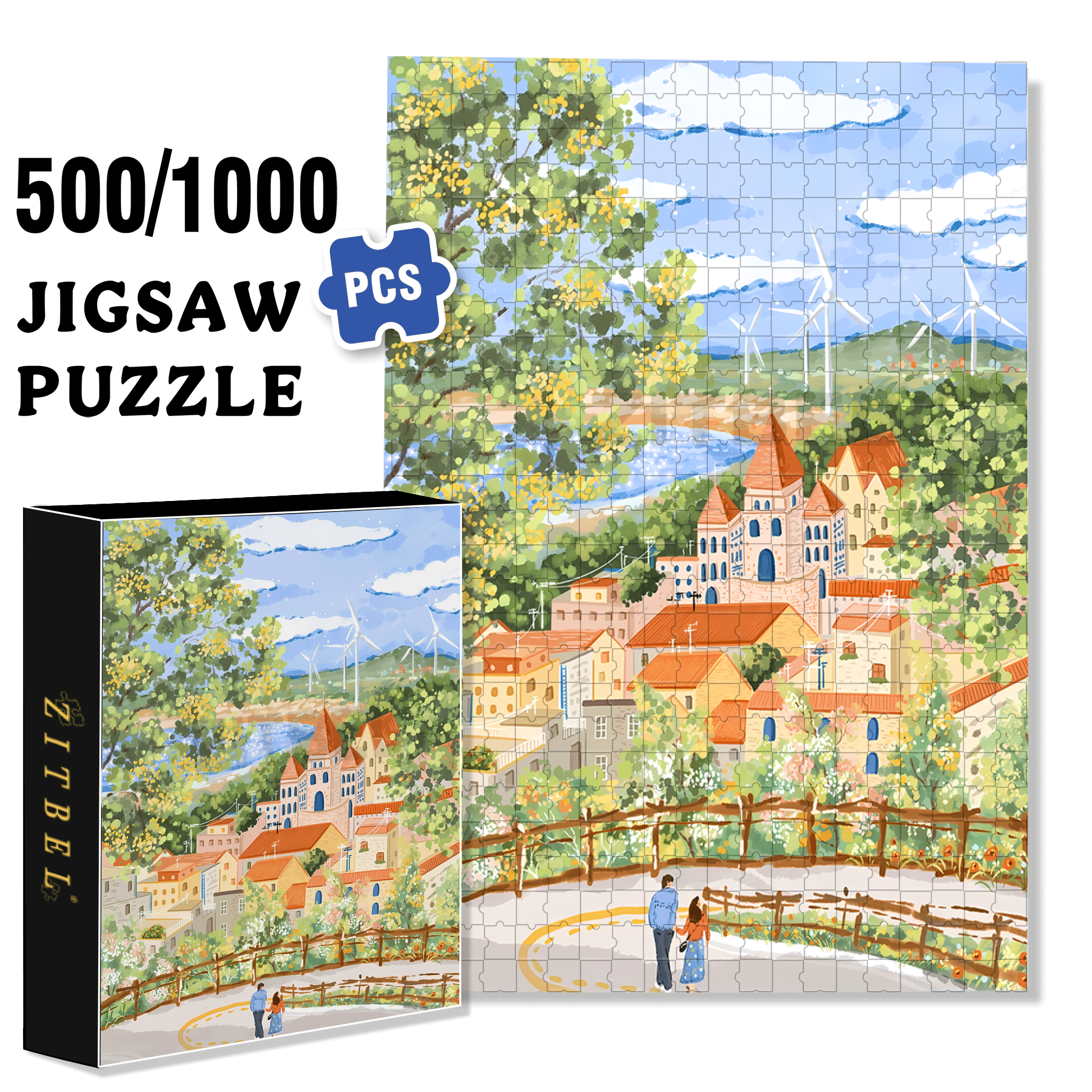 Lovers In The Wind 500pcs/1000pcs Jigsaw Puzzle, Scratch-Resistant, Interactive Family Game & Brain-Boosting DIY Decor, Perfect for Halloween, Christmas & New Year Gifts, Family Puzzle Game