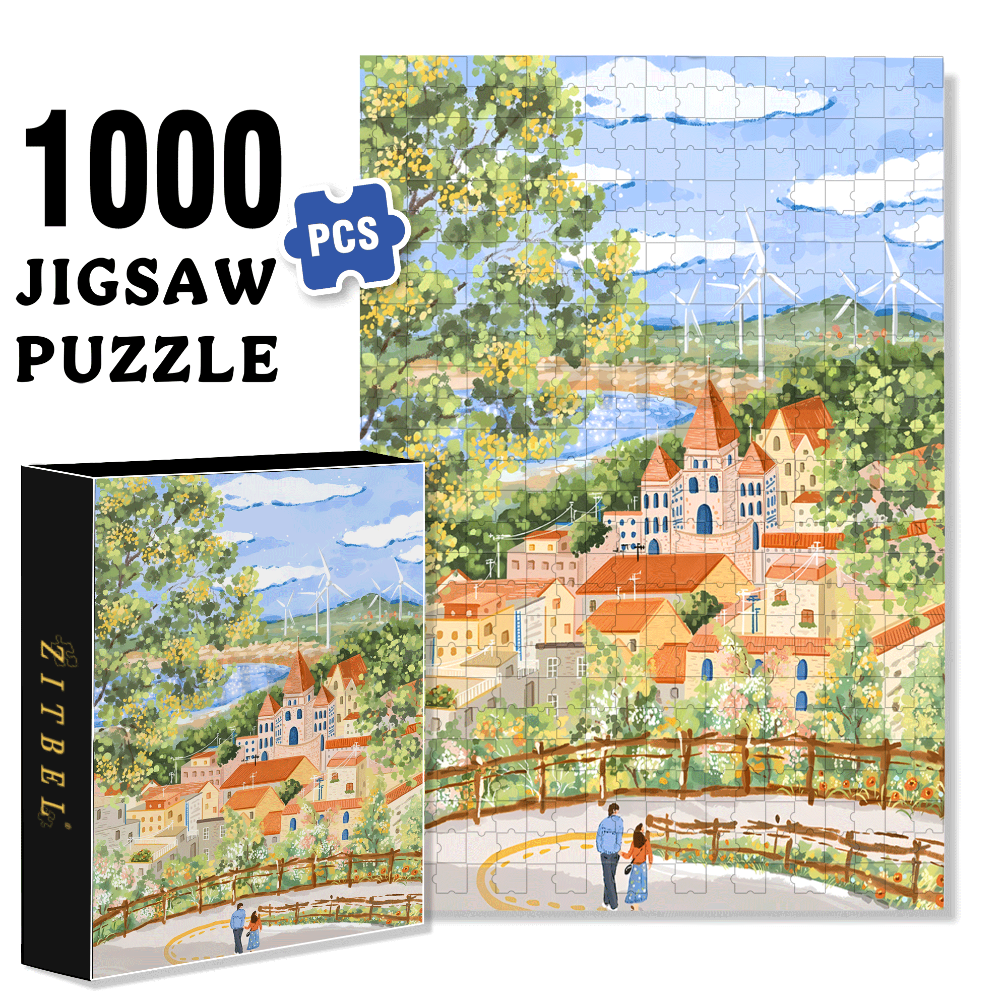 Lovers In The Wind 500pcs/1000pcs Jigsaw Puzzle, Scratch-Resistant, Interactive Family Game & Brain-Boosting DIY Decor, Perfect for Halloween, Christmas & New Year Gifts, Family Puzzle Game