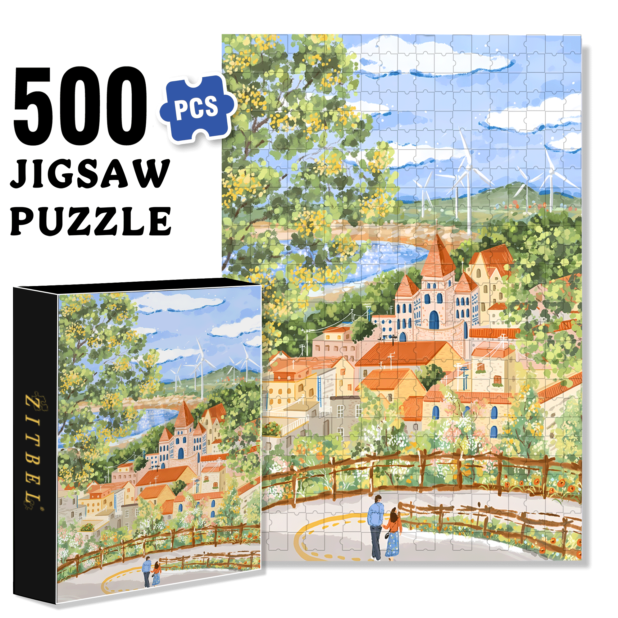 Lovers In The Wind 500pcs/1000pcs Jigsaw Puzzle, Scratch-Resistant, Interactive Family Game & Brain-Boosting DIY Decor, Perfect for Halloween, Christmas & New Year Gifts, Family Puzzle Game