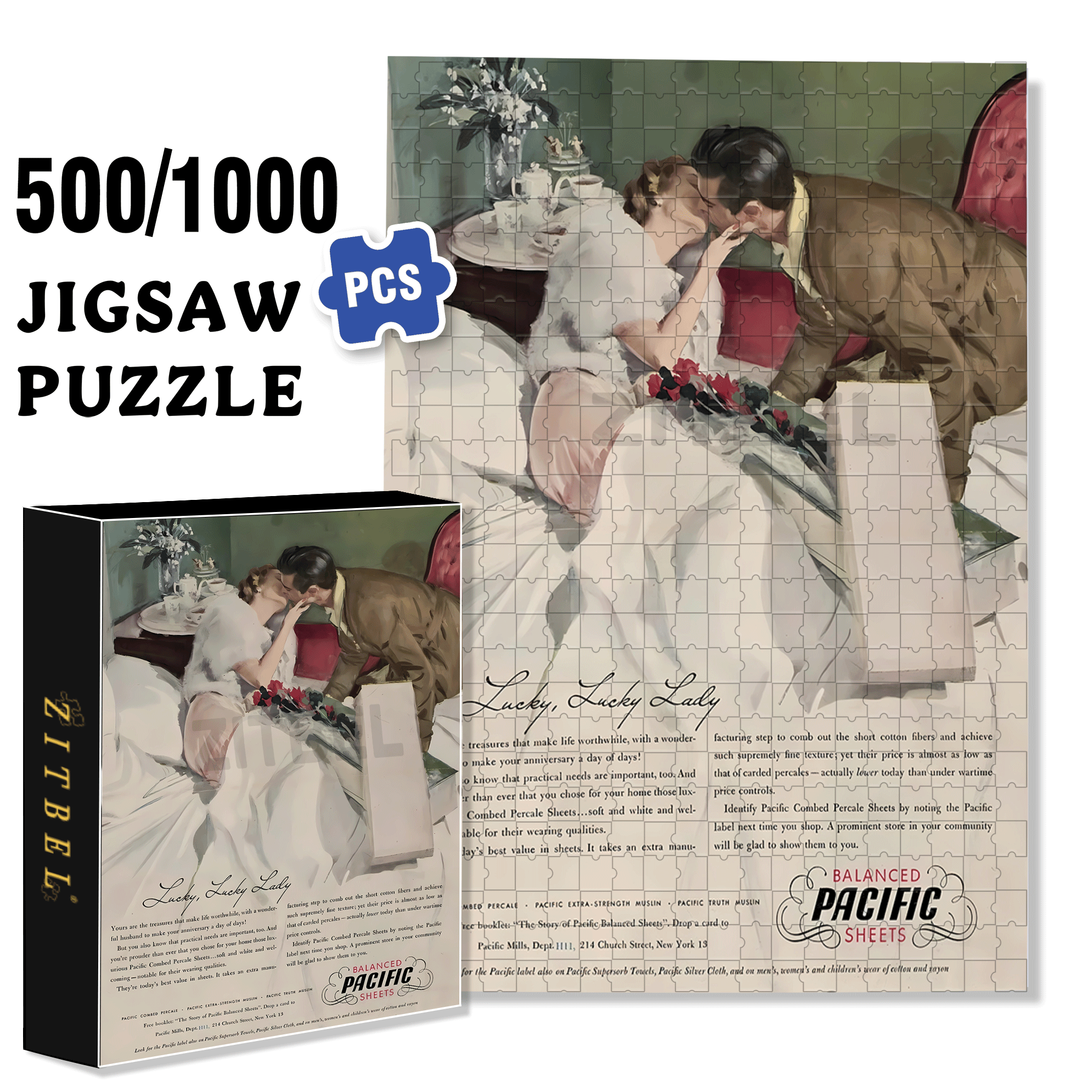 Lucky Lady 500pcs/1000pcs Jigsaw Puzzle, Scratch-Resistant, Interactive Family Game & Brain-Boosting DIY Decor, Perfect for Halloween, Christmas & New Year Gifts, Family Puzzle Game