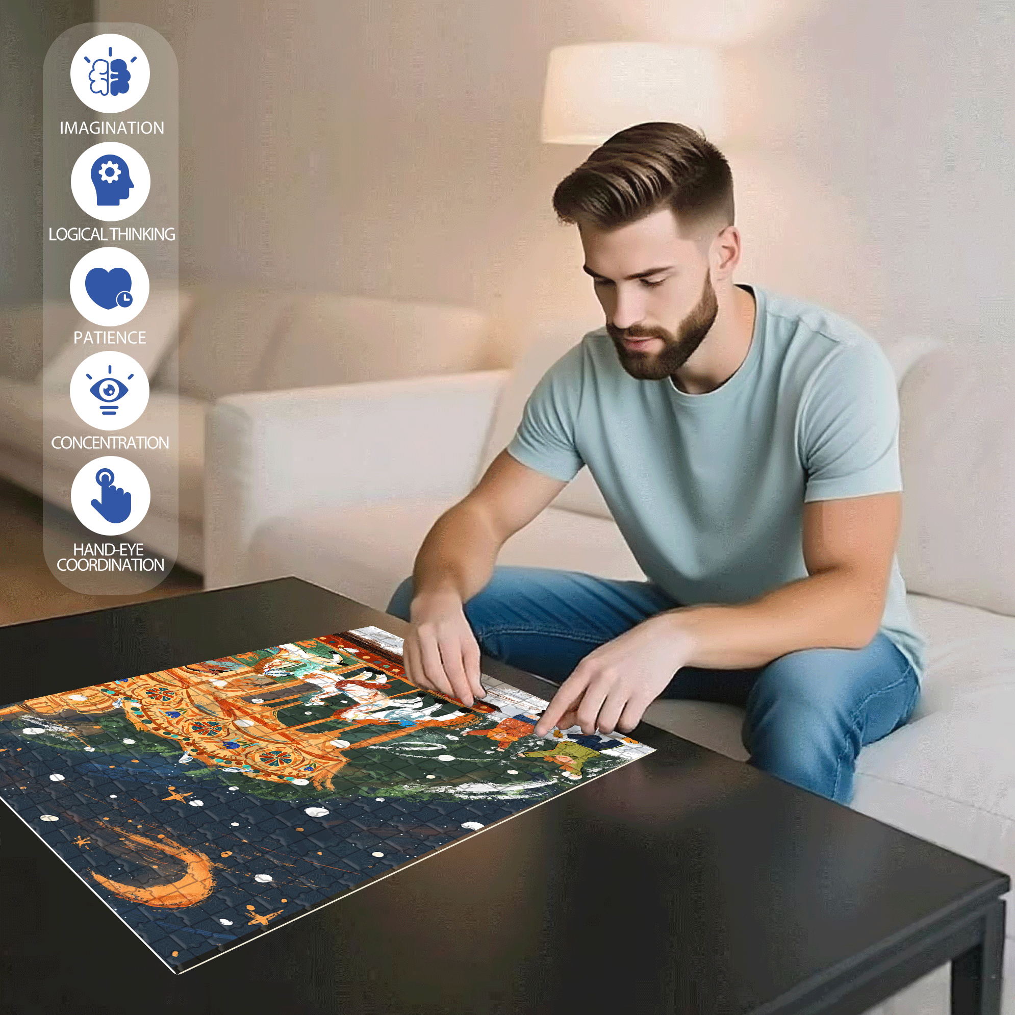 Moonlit Carousel 500pcs/1000pcs Jigsaw Puzzle, Scratch-Resistant, Interactive Family Game & Brain-Boosting DIY Decor, Perfect for Halloween, Christmas & New Year Gifts, Family Puzzle Game