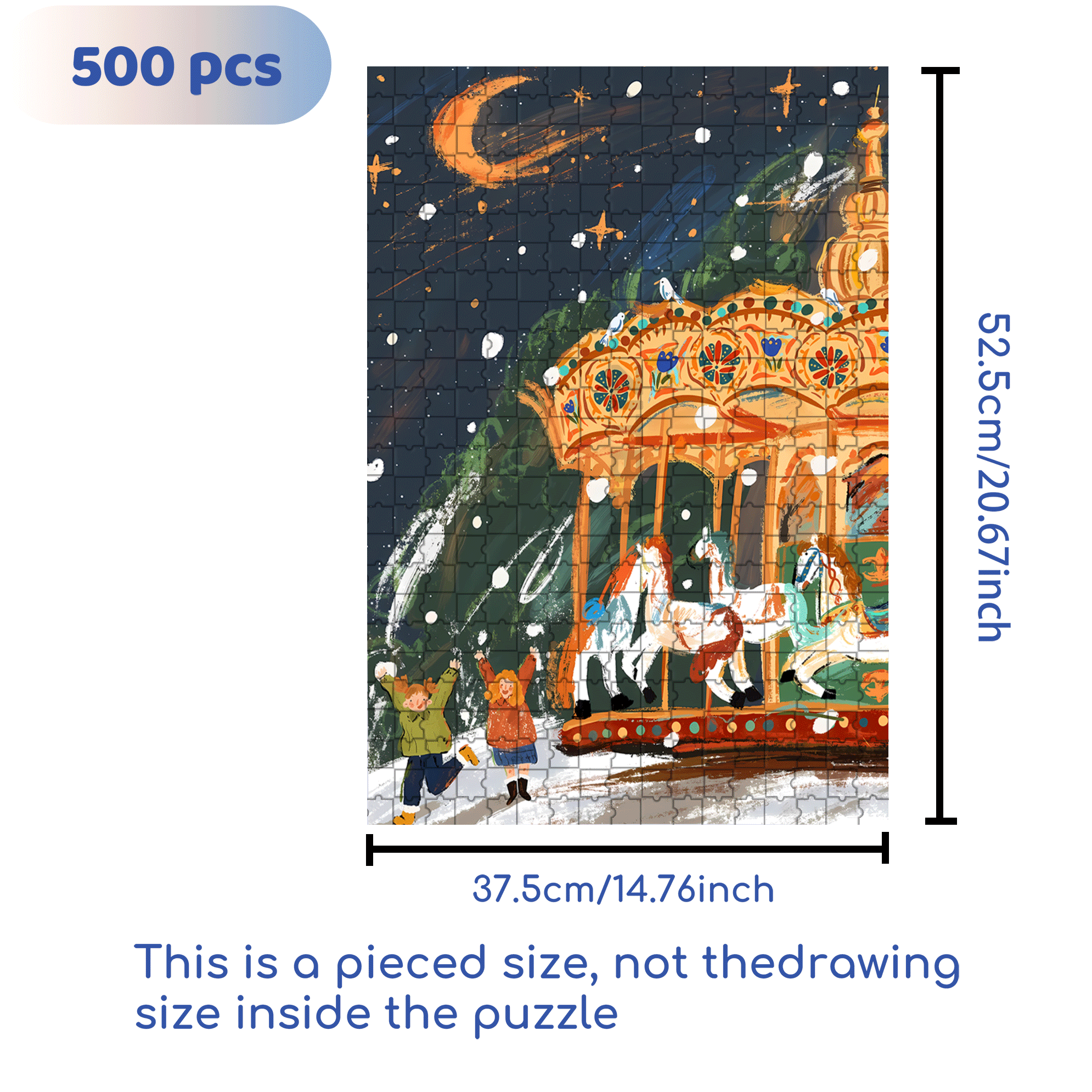 Moonlit Carousel 500pcs/1000pcs Jigsaw Puzzle, Scratch-Resistant, Interactive Family Game & Brain-Boosting DIY Decor, Perfect for Halloween, Christmas & New Year Gifts, Family Puzzle Game