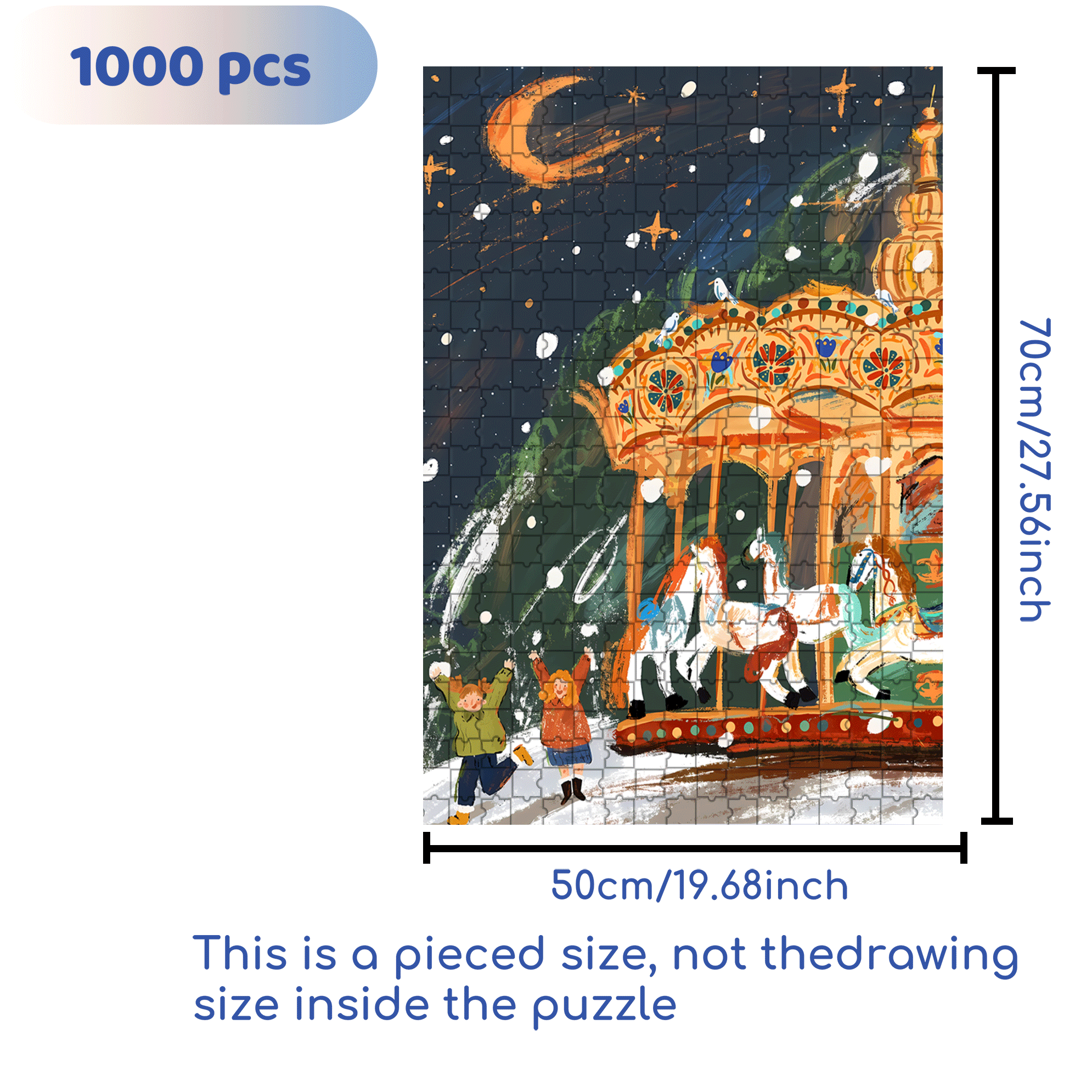 Moonlit Carousel 500pcs/1000pcs Jigsaw Puzzle, Scratch-Resistant, Interactive Family Game & Brain-Boosting DIY Decor, Perfect for Halloween, Christmas & New Year Gifts, Family Puzzle Game