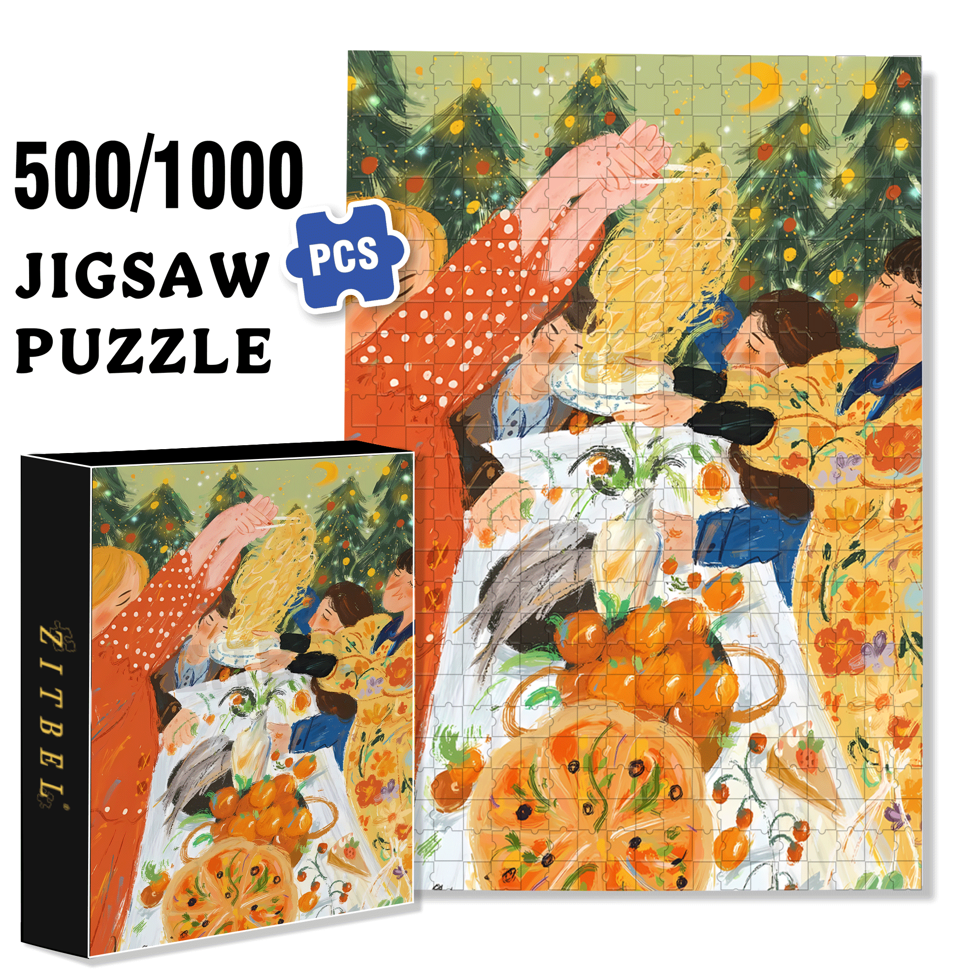 Nice Pasta 500pcs/1000pcs Jigsaw Puzzle, Scratch-Resistant, Interactive Family Game & Brain-Boosting DIY Decor, Perfect for Halloween, Christmas & New Year Gifts, Family Puzzle Game