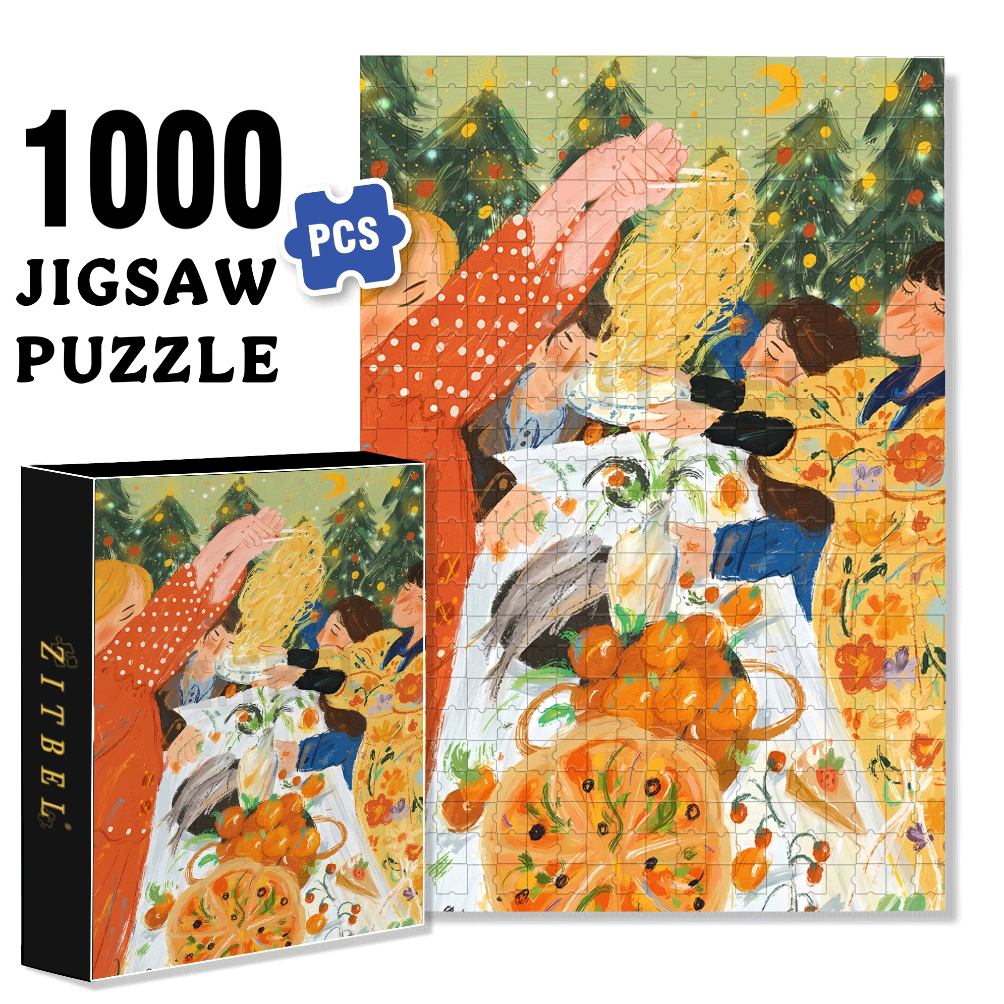 Nice Pasta 500pcs/1000pcs Jigsaw Puzzle, Scratch-Resistant, Interactive Family Game & Brain-Boosting DIY Decor, Perfect for Halloween, Christmas & New Year Gifts, Family Puzzle Game