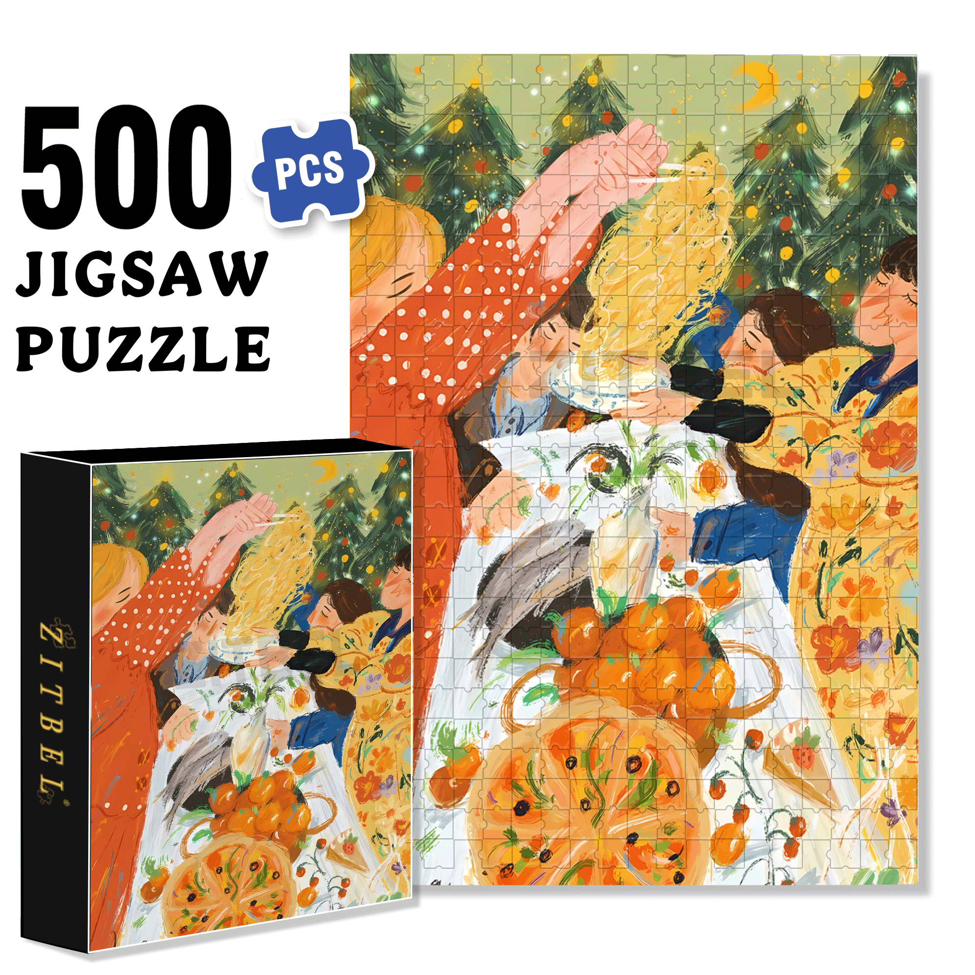 Nice Pasta 500pcs/1000pcs Jigsaw Puzzle, Scratch-Resistant, Interactive Family Game & Brain-Boosting DIY Decor, Perfect for Halloween, Christmas & New Year Gifts, Family Puzzle Game