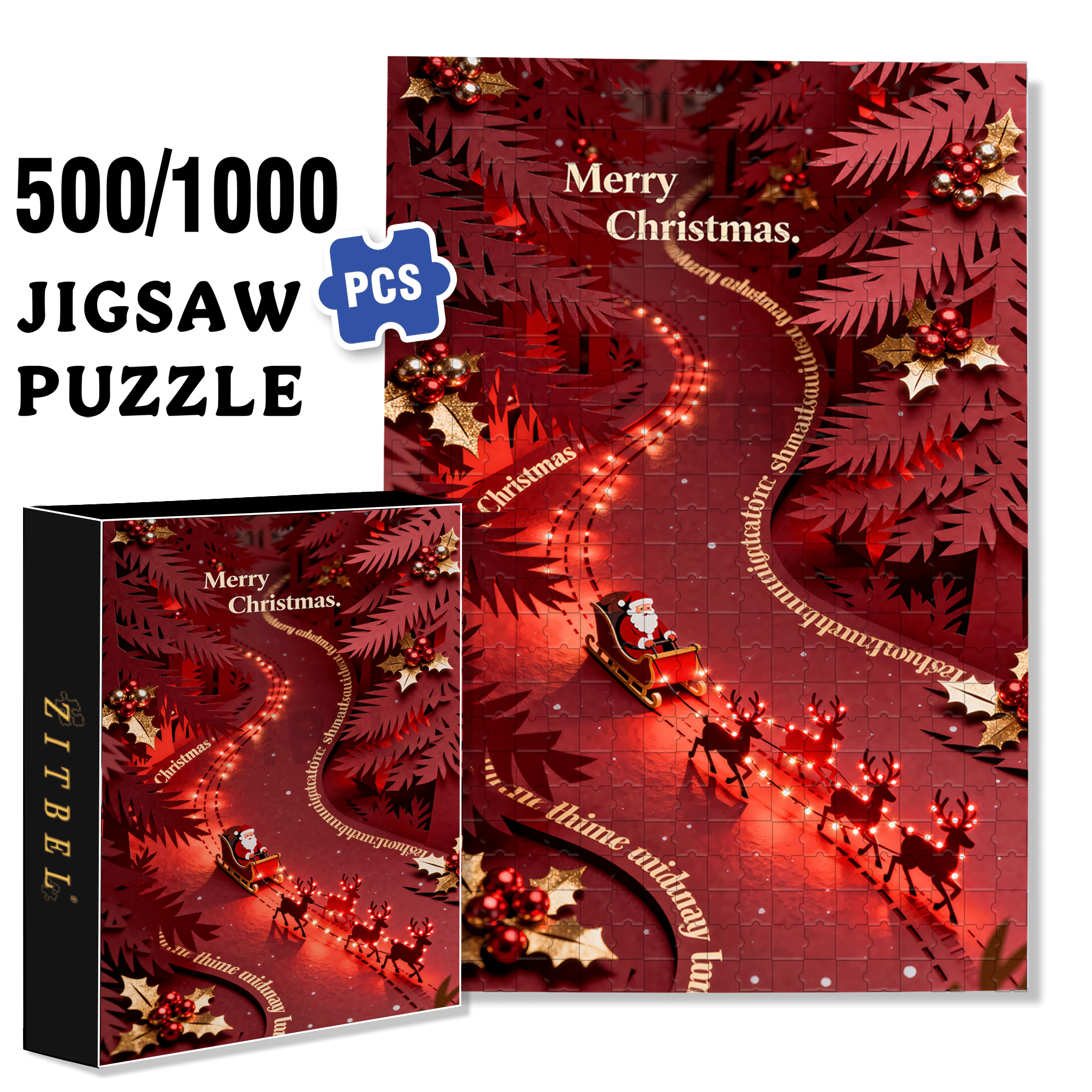 Red Style 500pcs/1000pcs Jigsaw Puzzle, Scratch-Resistant, Interactive Family Game & Brain-Boosting DIY Decor, Perfect for Halloween, Christmas & New Year Gifts, Family Puzzle Game